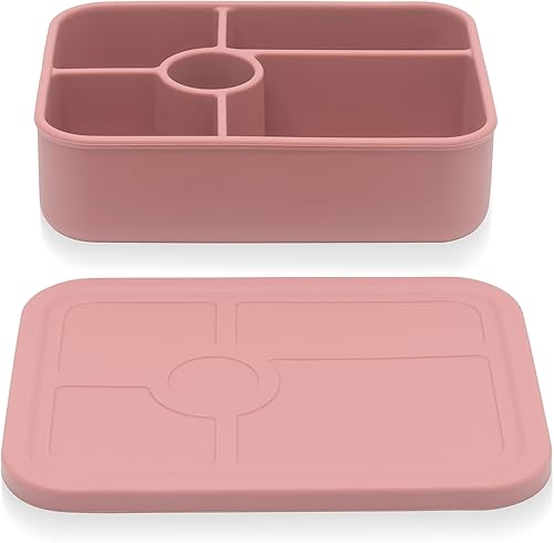 Miniatura 3 de VitalityEXO Lonchera de silicona ecológica de 5 compartimentos para adultos y niños, apta para microondas y congelador con compartimentos separados,
