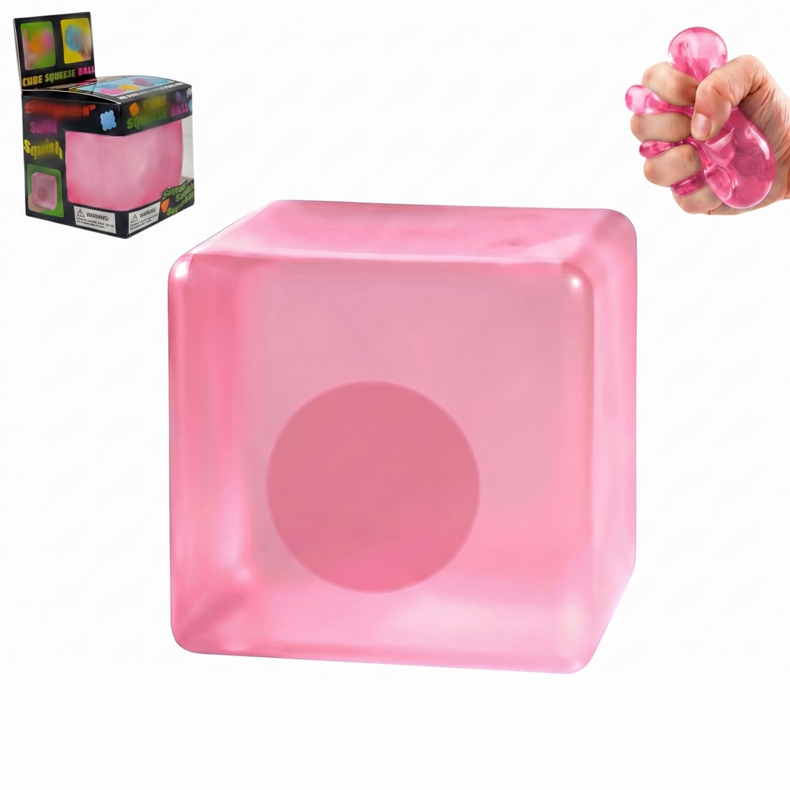 LANGKEXING Ice Cube Squeeze Ball - Soft TPR Squishy Stress Relief Fidget, Anxiety & Focus Sensory Play Toy for Adults & Teens (Pink)