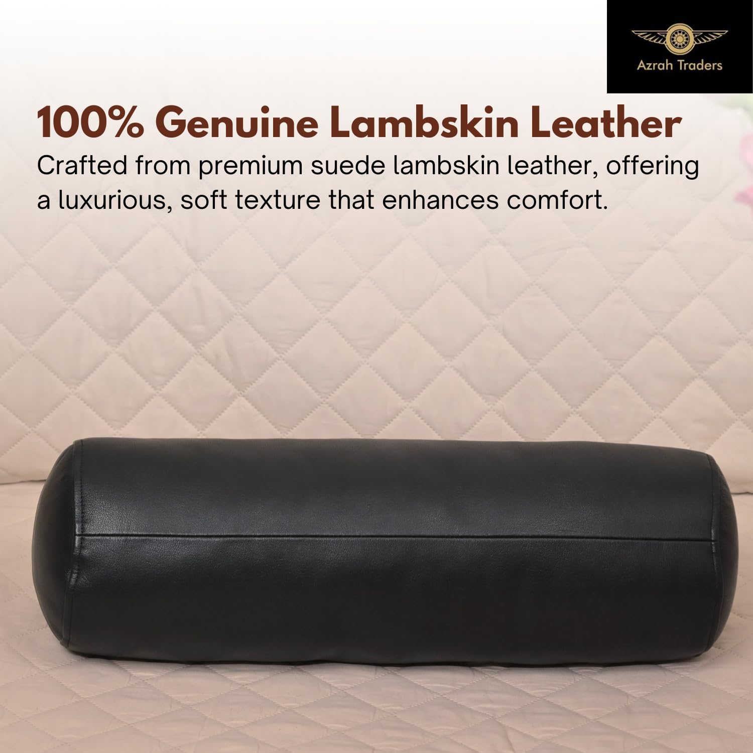 Azrah Traders Neck Roll Pillow Cushion, 16x6 Inch Full Moon Round Bolster Pillow Cover, Cylinder Soft Lambskin Leather Pillowcase for Head, Spine and Neck Support During Sleep - Black Pack of 2