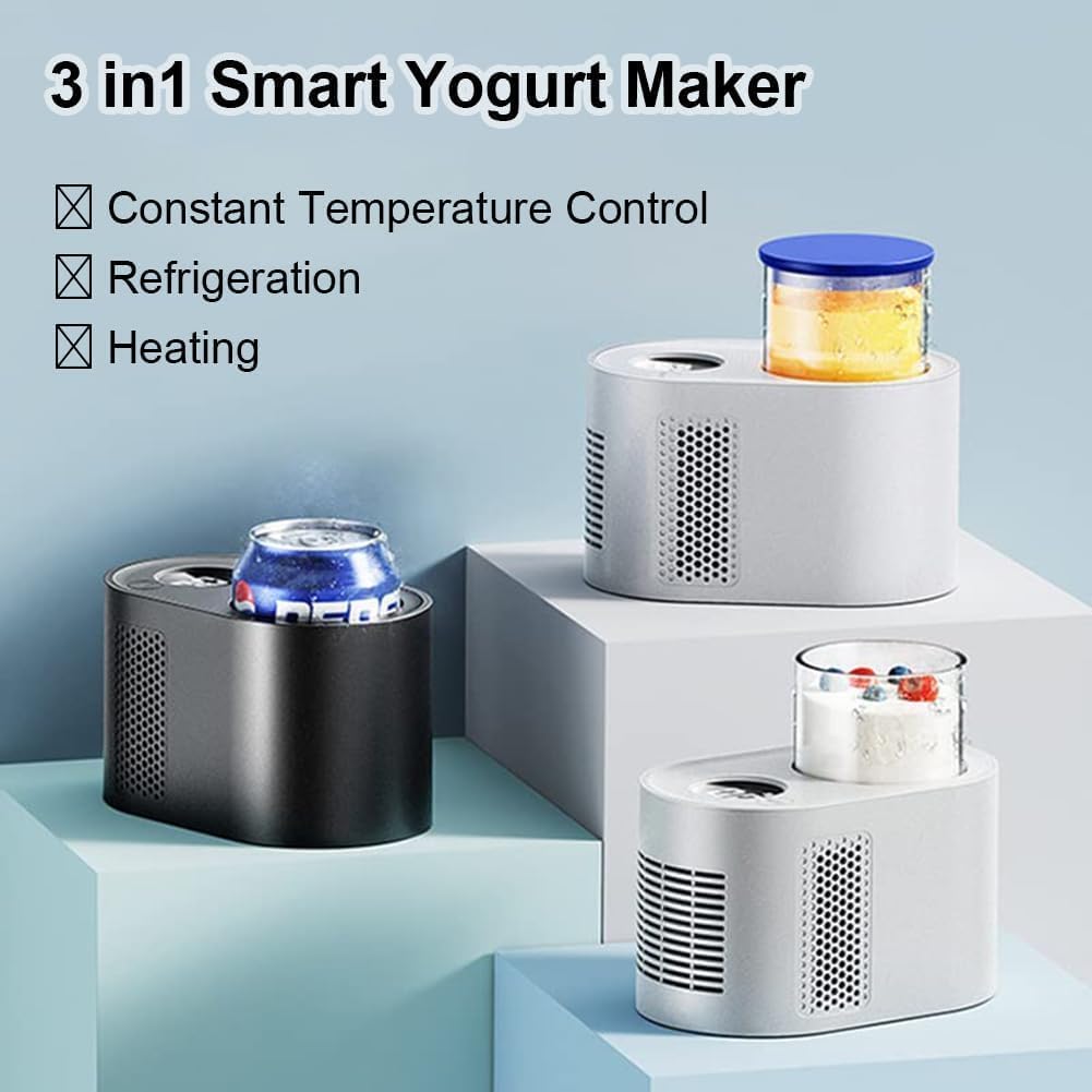 Macchina per Yogurt Automatica, Macchina per Yogurt 3 in 1 con Timer Display LCD, Doppia Funzione Caldo e Freddo, Ideale per vasetti di Yogurt individuali Fatti in casa White
