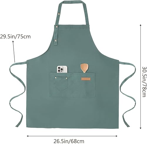 Miniatura 7 de Tosewever Delantales de arte para mujer, pintura y cerámica, para hornear, correas de hebilla para hombre, delantal de cocina con bolsillos para