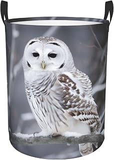 Laundry Basket With Handles Foldable Laundry Hamper Dirty Clothes Basket | Winter White Owl Waterproof Clothes Toys Storage Bin Organizer For Dorm Bathroom Bedroom Travel Camping