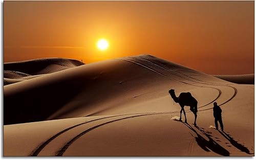 Miniatura 2 de SSDDKL Póster de Sun People Desert Camel - Póster de lienzo para decoración de oficina en casa con marco, 20 x 12 pulgadas