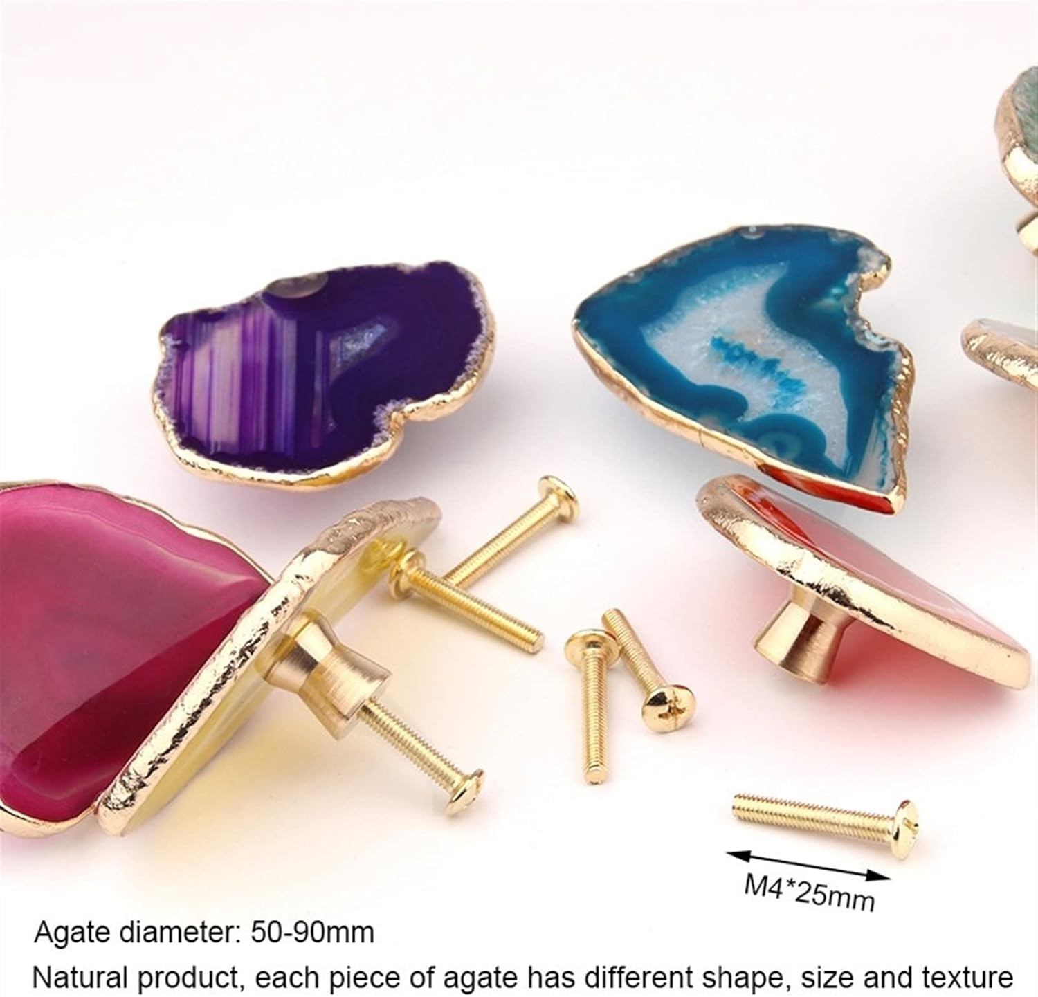 1PCS Natural 5-9cm Agate Irregular Crystal Cabinet Knob Drawer Wardrobe PullBrass Handle(Purple,2 Pieces)