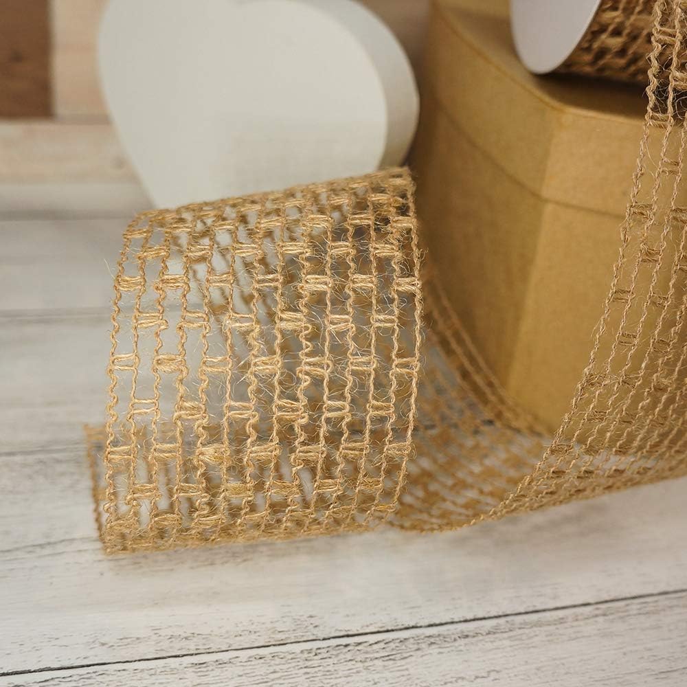 Mesh Burlap Wired Ribbon 2.5" x 10 Yards Natural Color for Christmas Home Wedding Decor Gift Wrapping Tree Topper Bow Wreath Bouquet DIY Crafts
