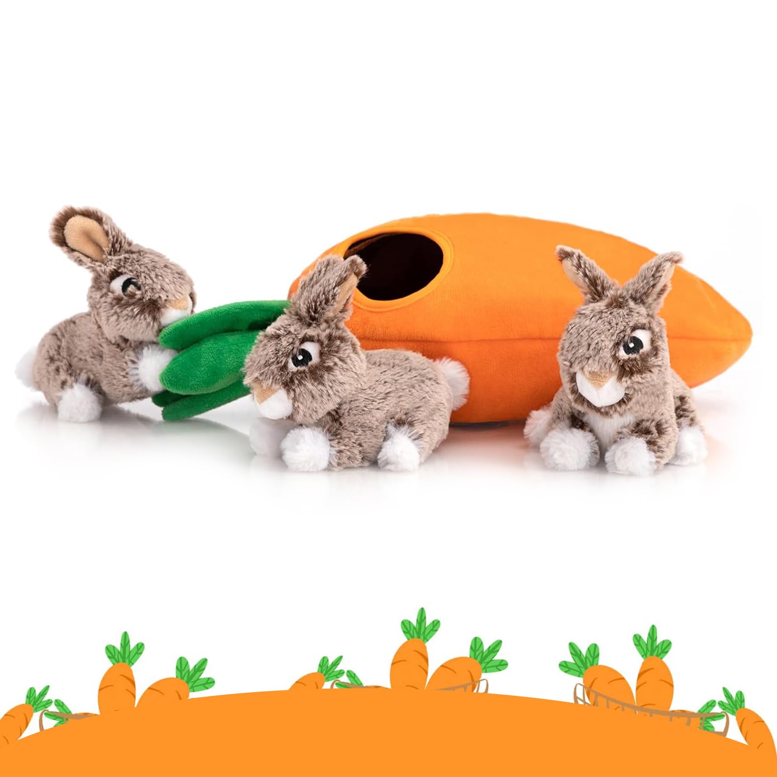 Hollypet Hide and Seek Hundespielzeug mit Quietschelement, interaktives Puzzle, Plüsch, gefüllt, für Welpen, Kaninchen und Karotten
