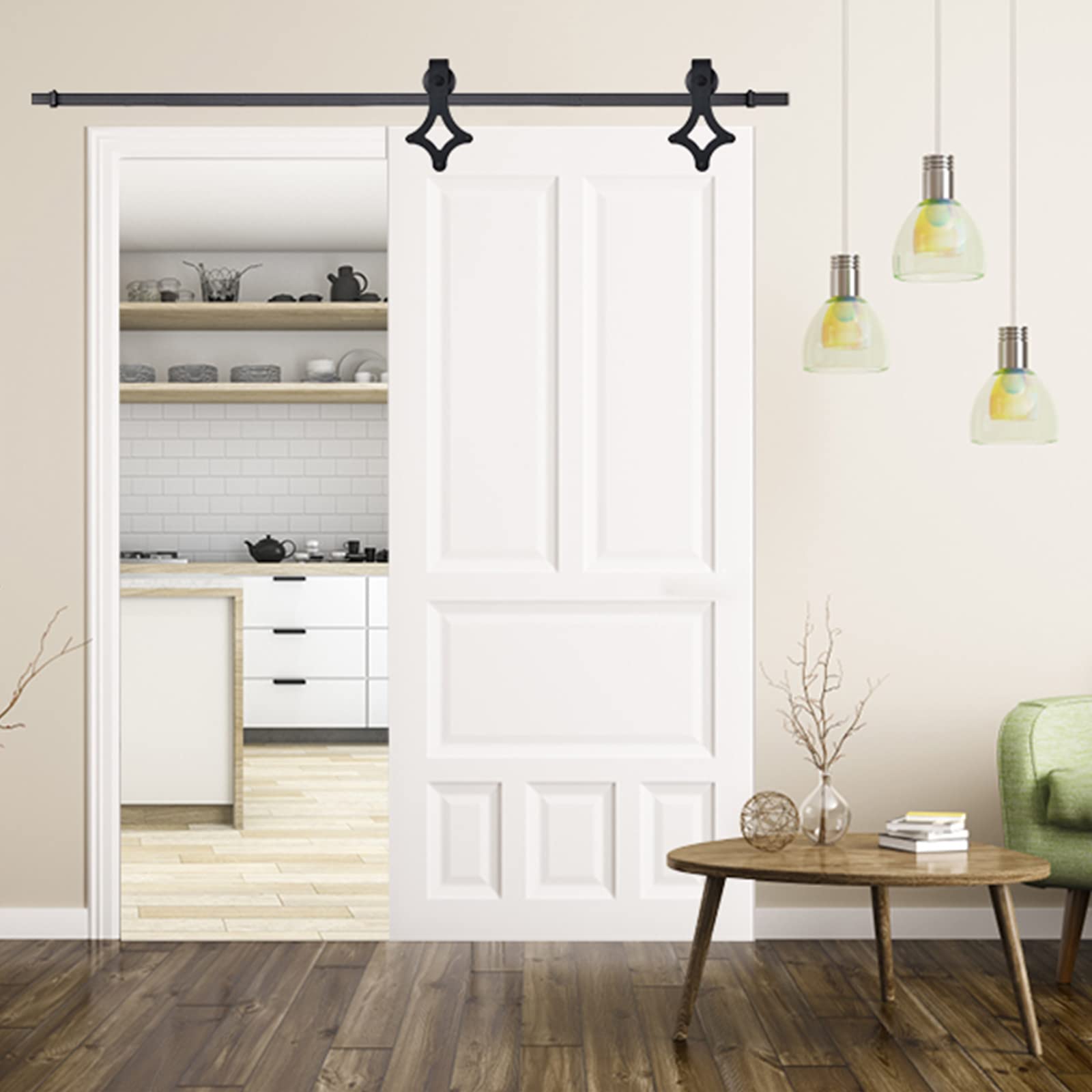 6 ft (183 cm) Binario per Porta Scorrevole Kit, acciaio al carbonio, per porte scorrevoli, Spessore anta applicabile: 35-45 cm, Nero