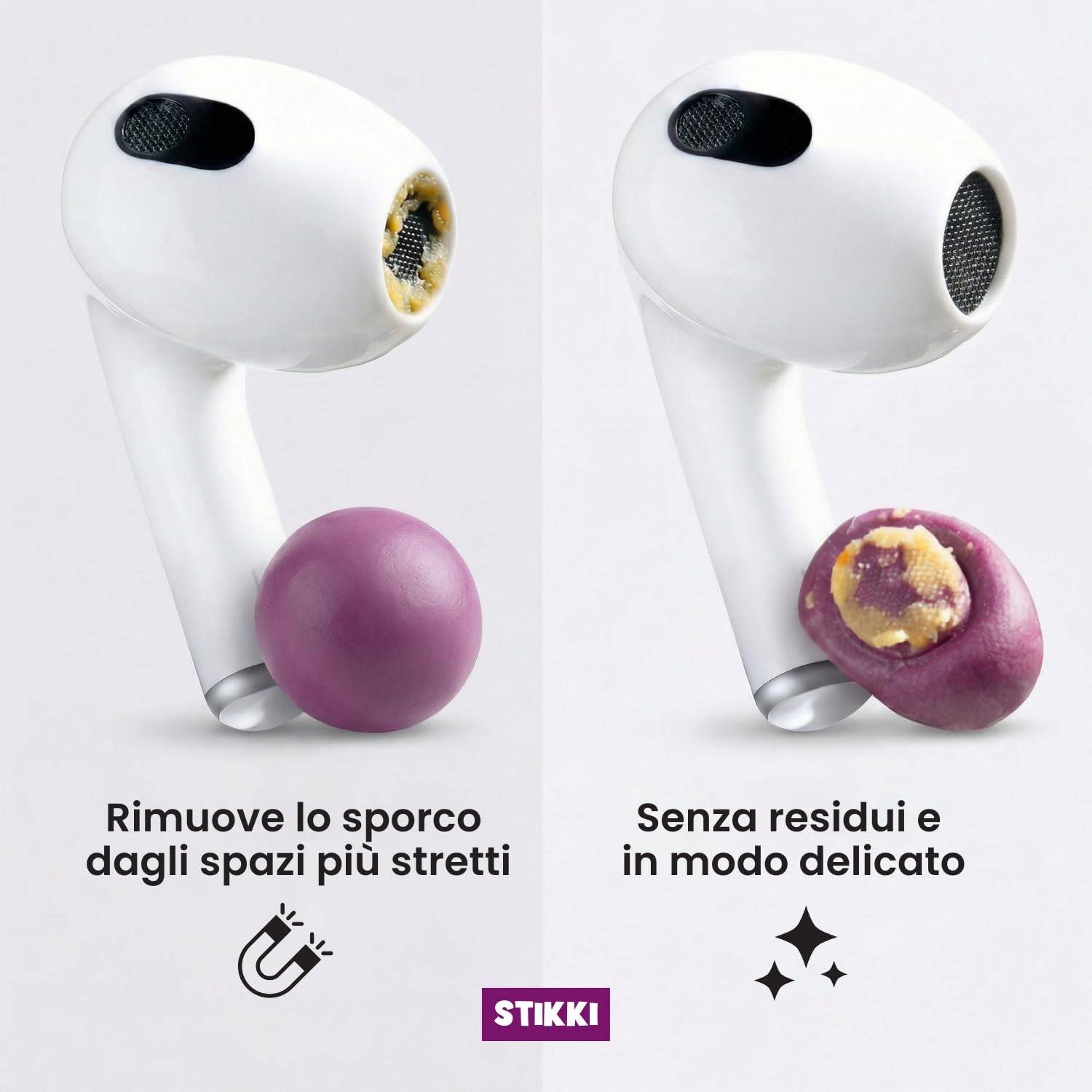 STIKKI Kit Pulizia Telefono e Cuffie per iPhone e AirPods - Pasta Pulizia con Strumenti USB C, Lightning