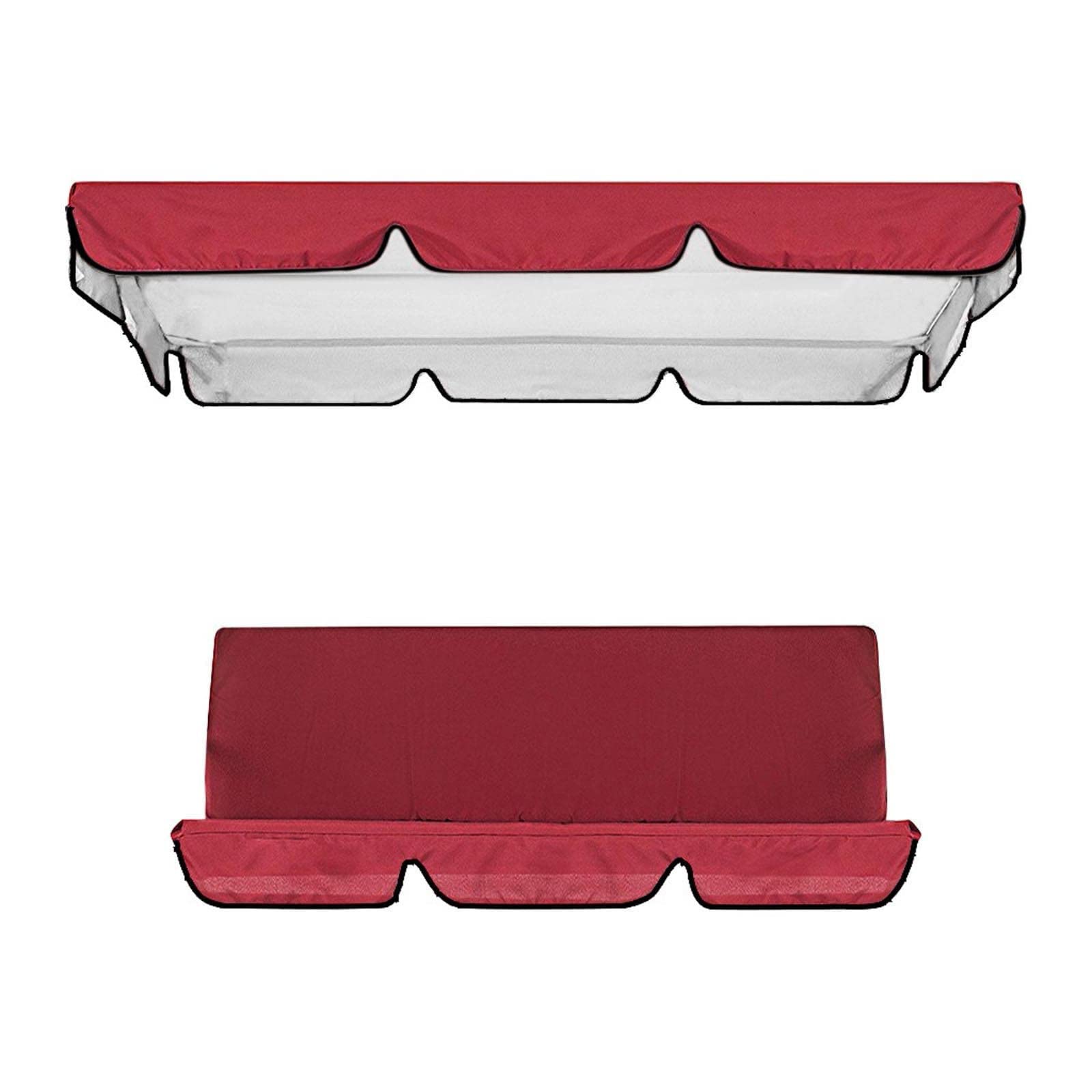 Swing Canopy with Seat Cushion Cover Set - Waterproof Polyester Top Swing Replacement Canopy Cover UV Block Sun Shade for Outdoor Garden Patio Yard Park Porch Balcony Backyard Swing Seat (Red)