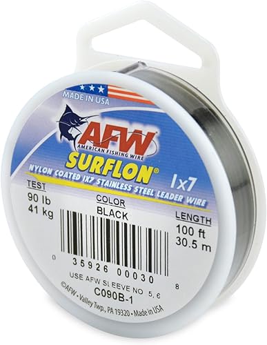 Miniatura 78 de Alambre de pesca americano Surflon recubierto de nailon de 1 x 7 pulgadas, línea líder de pesca para agua salada, prueba de 10 libras, prueba de 250