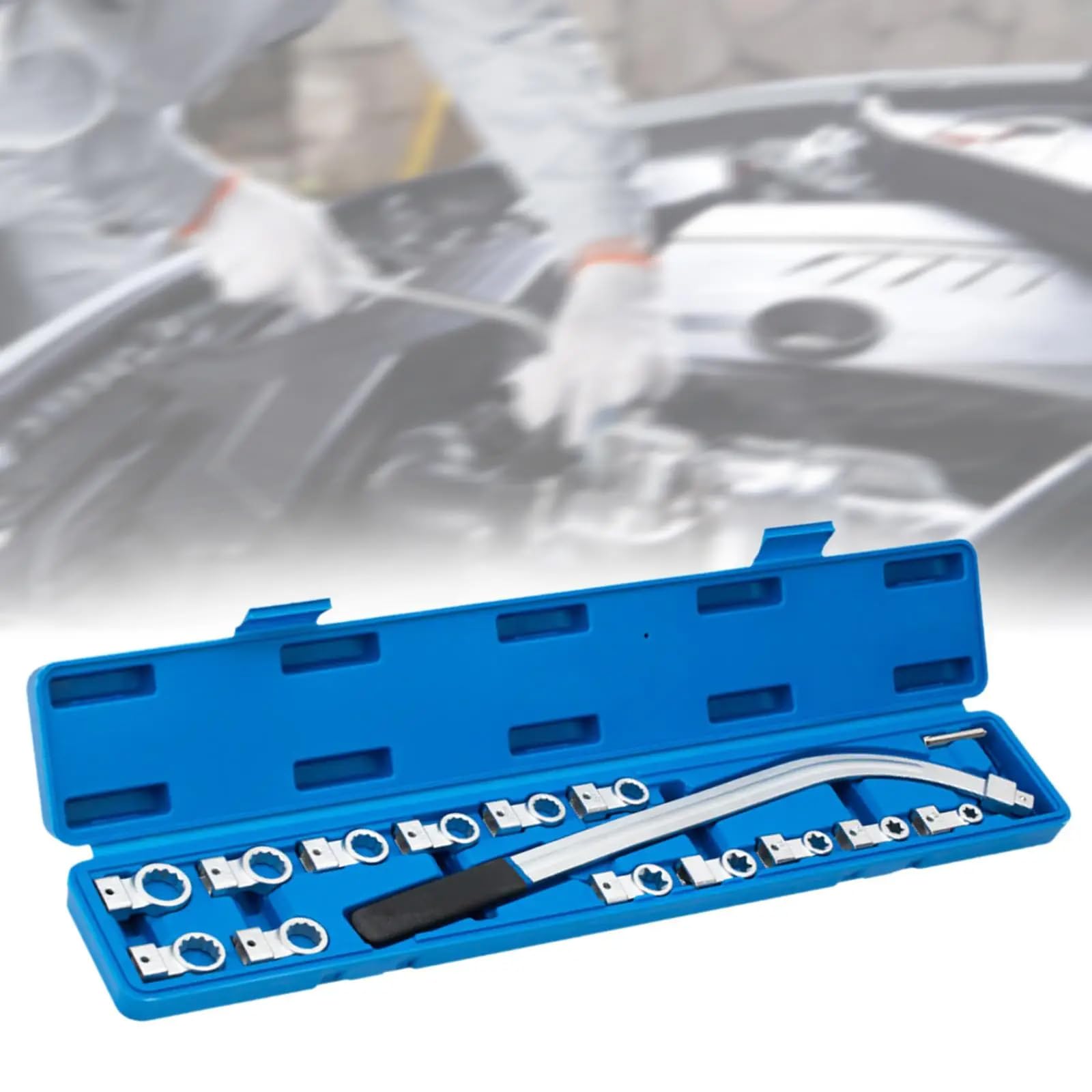 Kit de démontage de poulie de distribution professionnel avec adaptateurs à 12 points, outils antirouille et étui portable pour réparation automobile, ensemble de clés tendeurs de courroie de