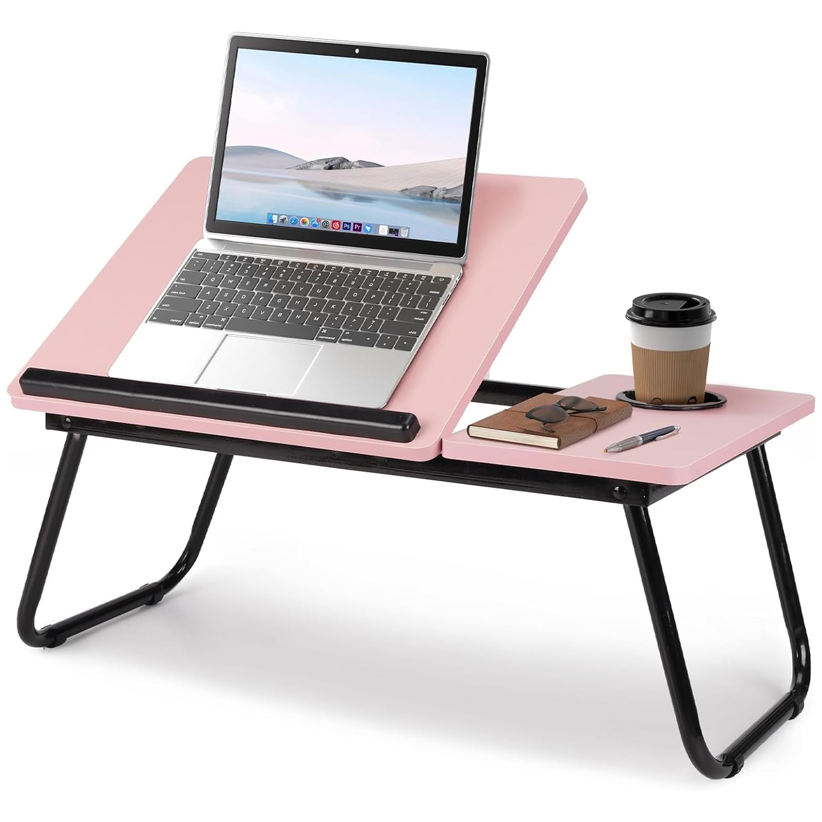 Warmiehomy Tilt Laptop Table with Legs, Foldable Bed Table, Pink