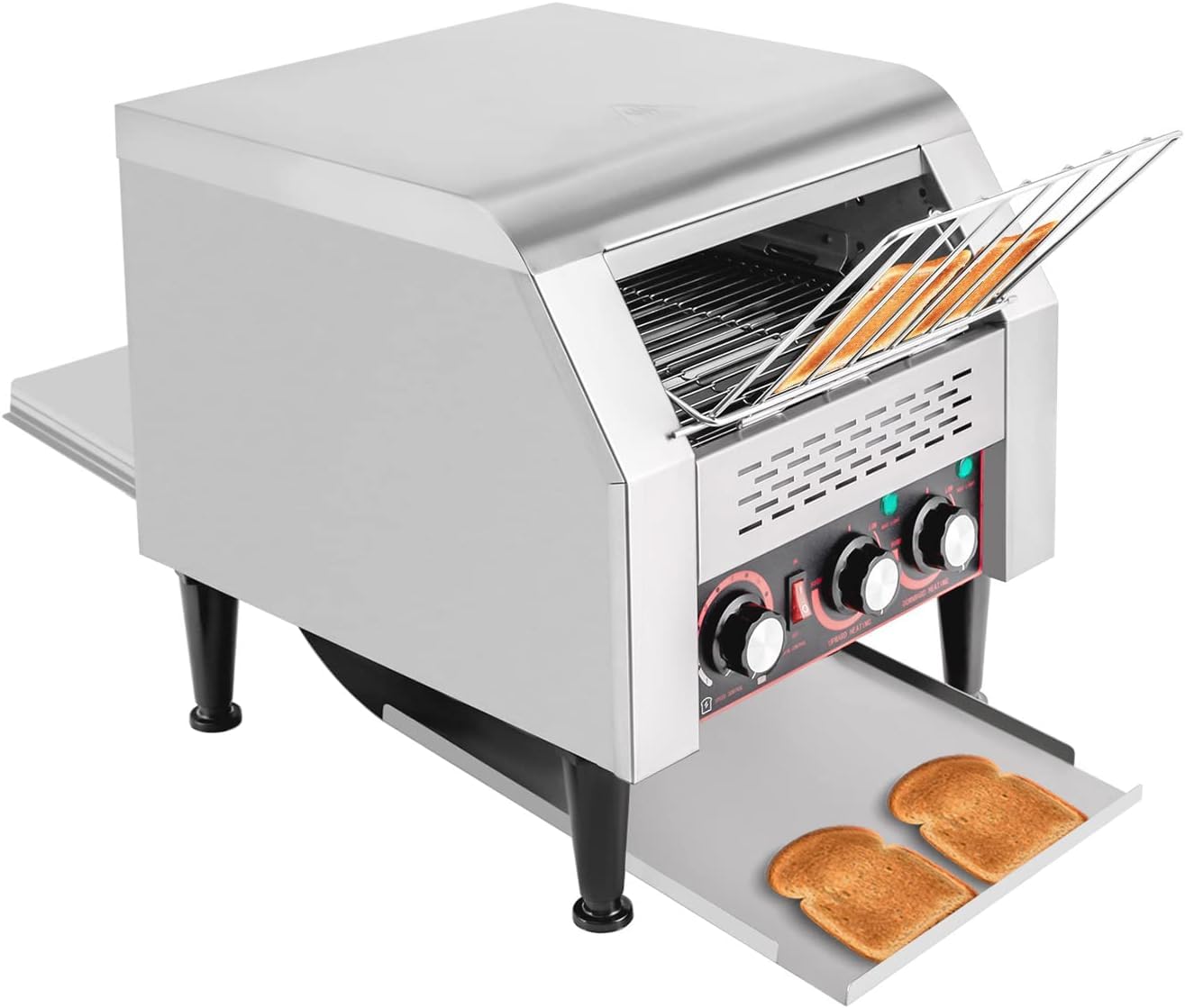 Tostapane elettrico commerciale con trasportatore, regolabile a 7 velocità, in acciaio inox, per bagel, hamburger, panini e prodotti da forno, argento, 300 fette/h
