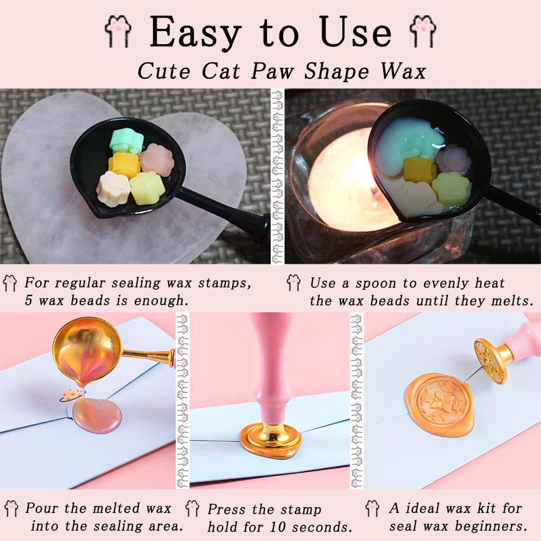 Wax Seal Cat Paw Beads Kit with Stamp, 23 Colors Sealing Wax Pellets with Christmas Tree Crystal Ball Style Brass Stamp for Christmas Invitation Letter Envelope Gift Cards 322Pcs Beads