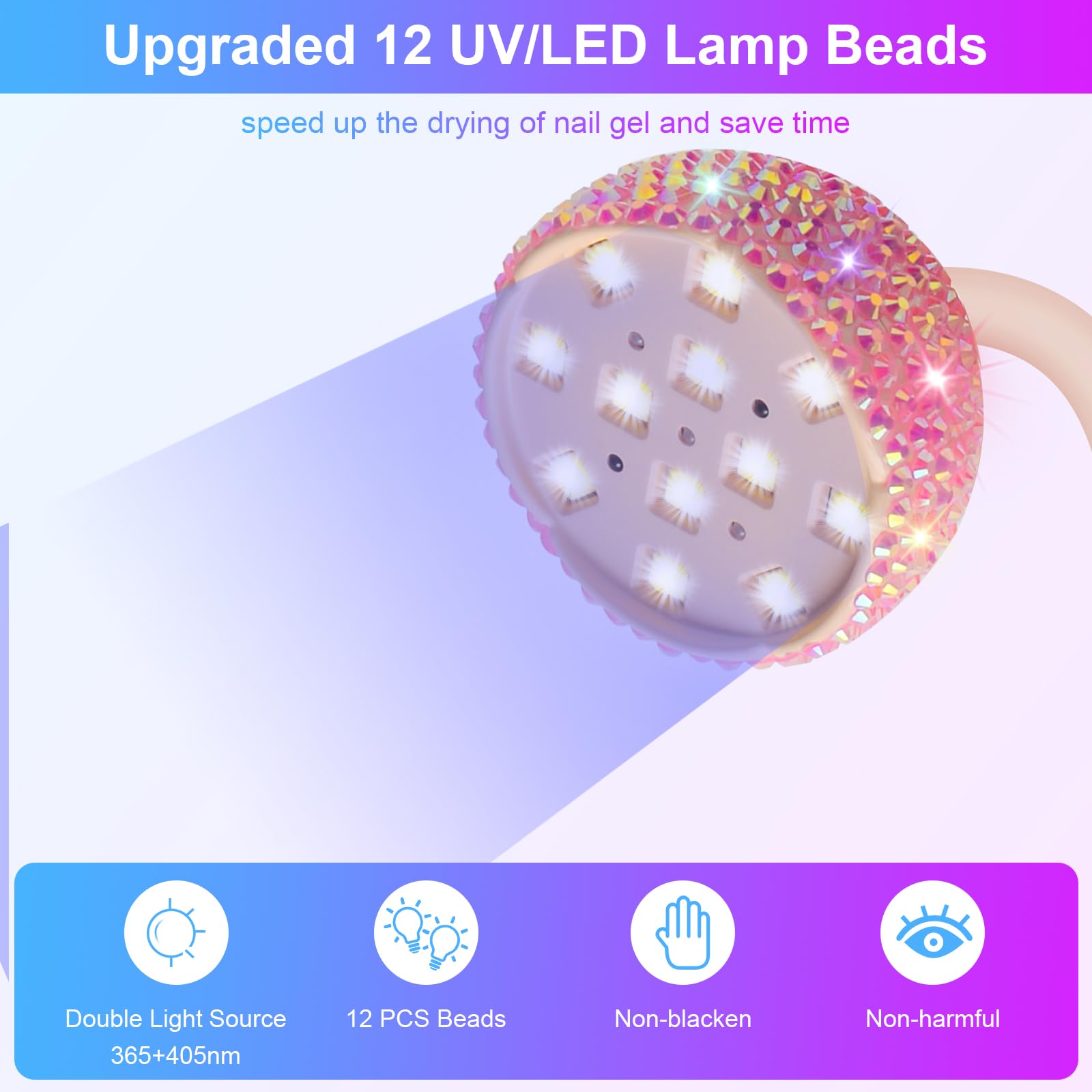 Lampada UV per unghie, portatile, ricaricabile, con batteria da 2000 mAh, design a collo d'oca, 2 timer per unghie in gel, ideale per salone o fai da te