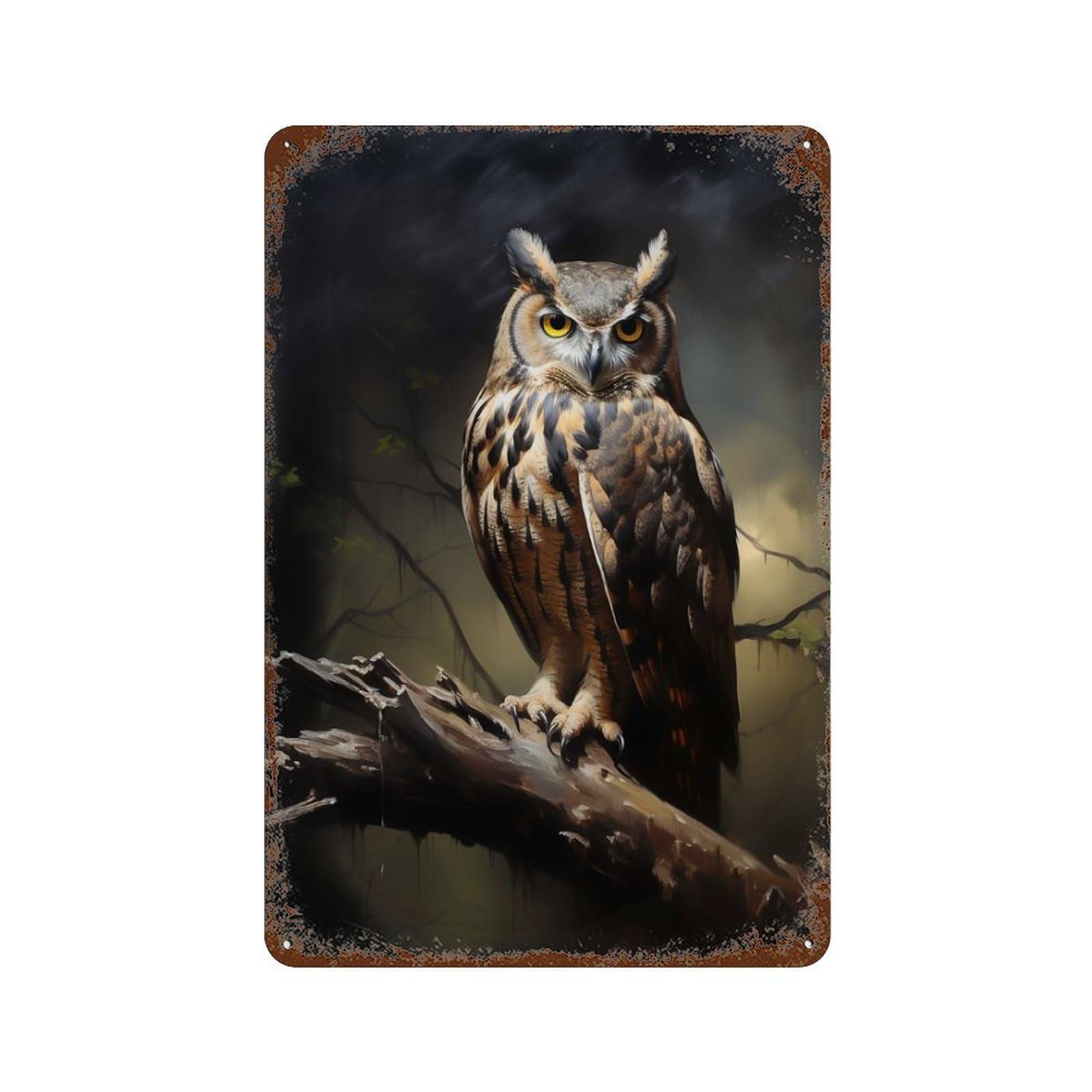 Eagle Owl Rustic Tin Plaque 11.8"x7.9", Novelty Wall Decor for Garage, Pub Or Kitchen