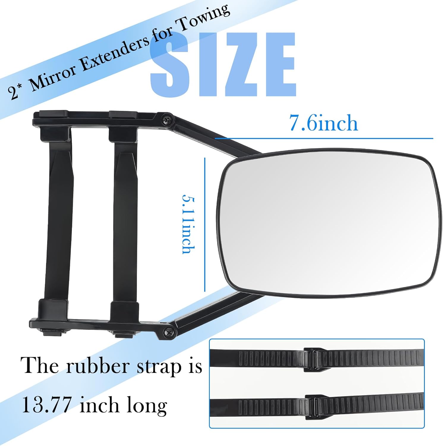 2PCS HD Towing Mirrors,Clamp-on Side Mirror Extensions for Towing & Reducing Blind Spots with Adjustable Mounting Straps,Universal Truck Mirror Extenders Trailer Accessories