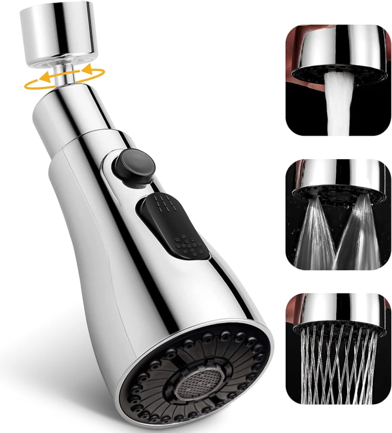 PUJI Kitchen Faucet Head Replacement,3-Function Pull Down Sink Sprayer Attachment for Faucet Pull Out Spray Head for Kitchen 720° Rotating Faucet Head for Kitchen Sink