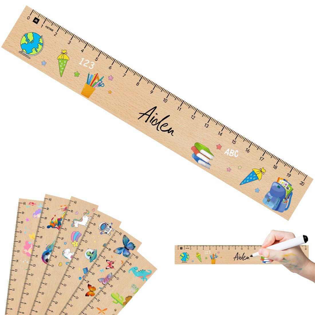 Righello in Legno 20 cm Bambini Giocattolo Regalo Ritorno a Scuola