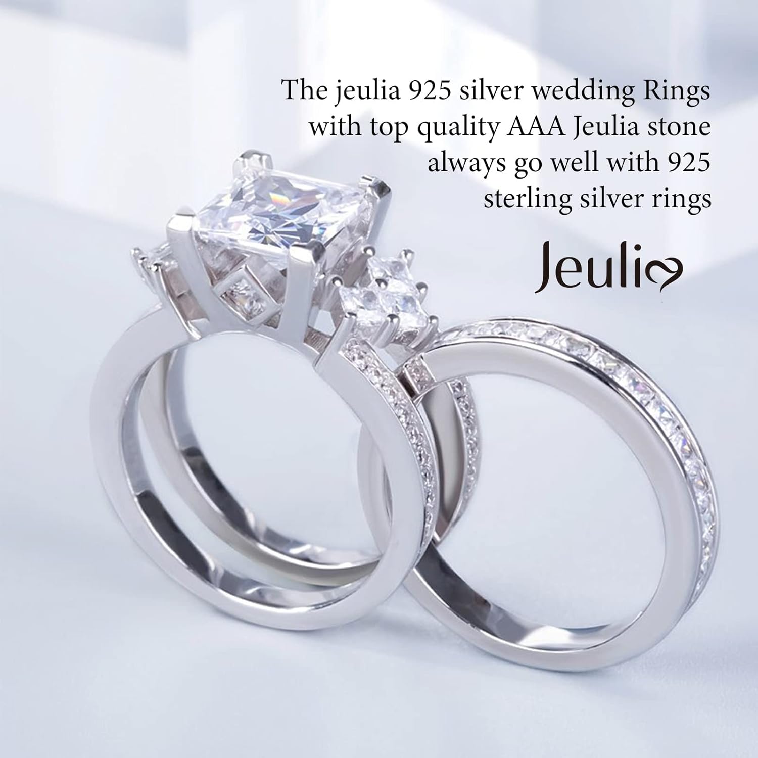 Jeulia 4.1 Carat Bridal Ring Sets for Women Princess Cut Engagement Rings Sterling Silver Wedding Band Interchangeable Rings Promise Anniversary with Jewelry Box - Image 4