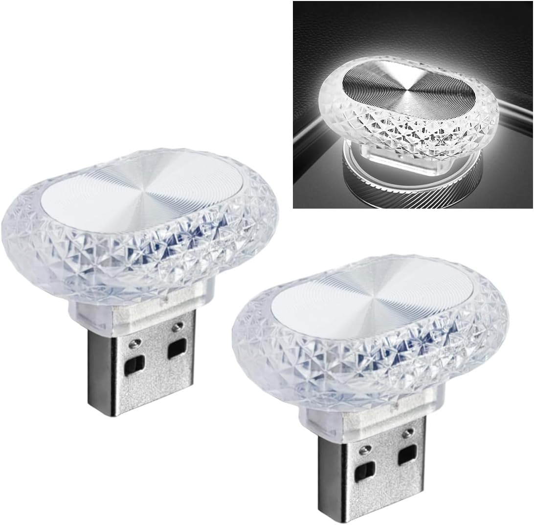 2PCS USB LED Car Interior Night Light, Crystal Mini Decoration Neno Ambient Light Car Interior Atmosphere Lamp, Plug-in USB Interface Auto Trunk Ambient Lighting Kit Universal for Cars (Pink/Purple)