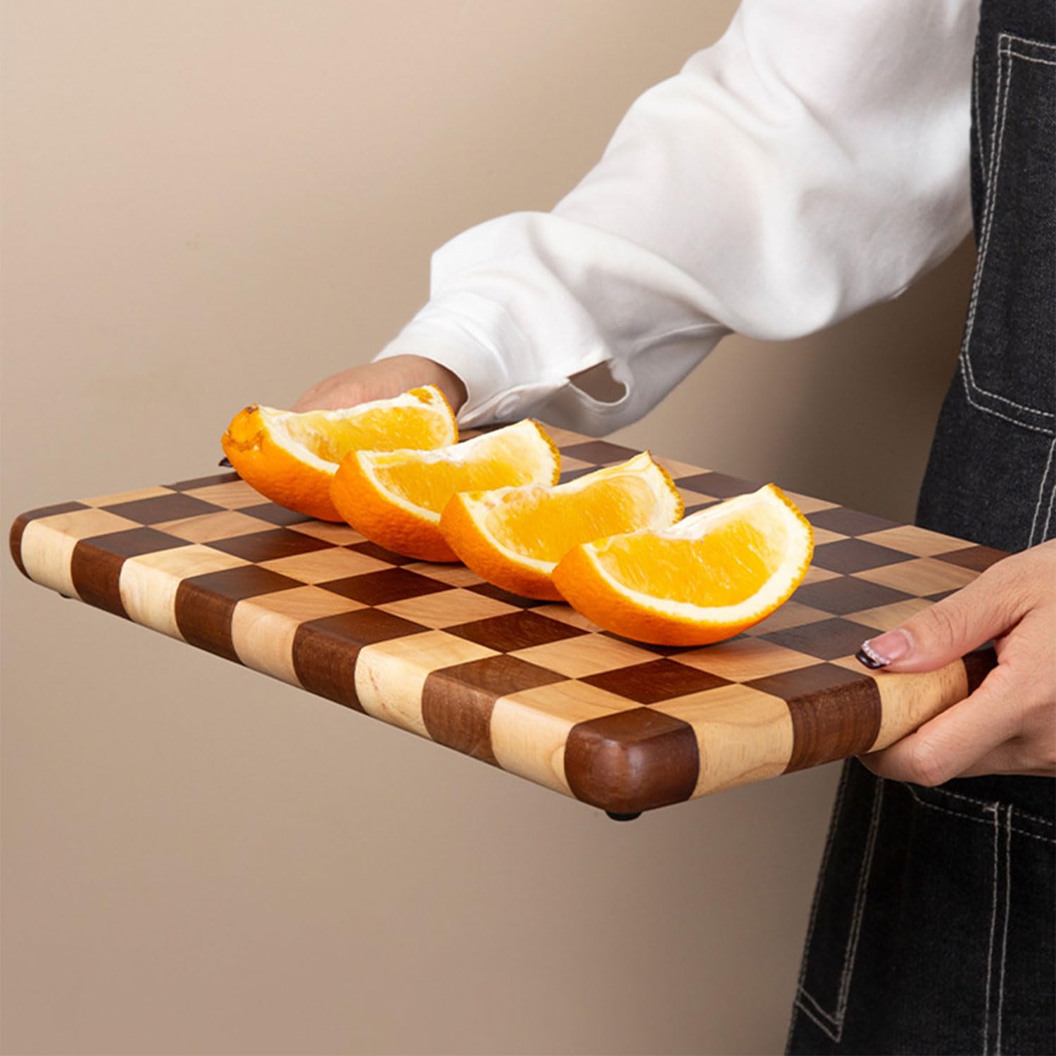 Linwnil Tabla de cortar de grano final de 14.2 pulgadas de largo x 9.5 pulgadas, tabla de cortar de madera de acacia/goma resistente para cocina, tabla de servir abatible para carne, pan y frutas,
