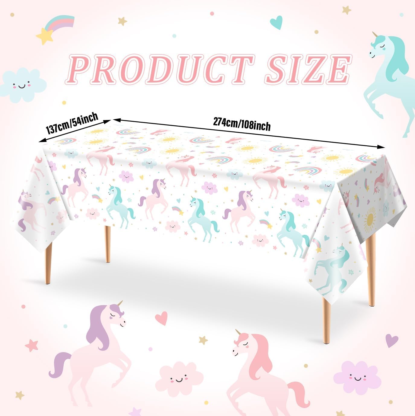 Utolily 3PCS Unicorn Birthday Tablecloths Unicorn and Rainbow Party Decorations for Girls Pastle Unicorn Happy Birthday Disposable Plastic Tablecloths Party Supplies 54x108IN
