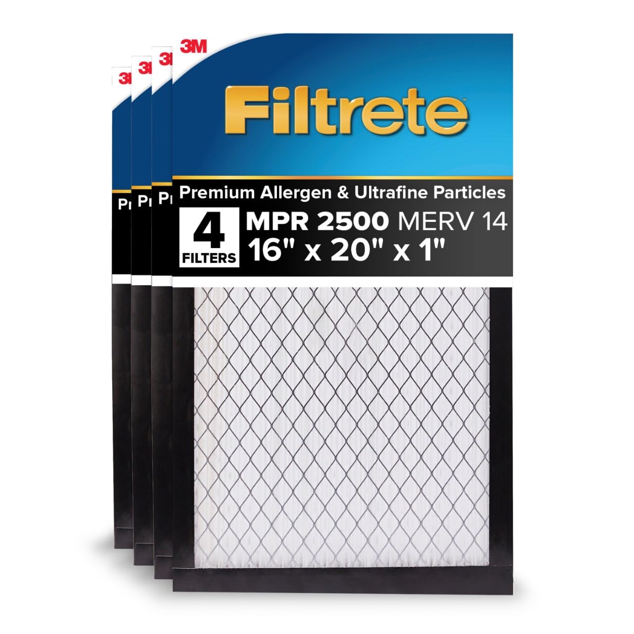 Filtrete 16x20x1 AC Furnace Air Filter, MERV 14, MPR 2500, 4-Pack