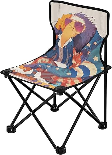 Sillas de campamento portátiles de dibujos animados con estilo de pájaro de buitre rey patriótico azul y rojo para adultos, silla de campamento