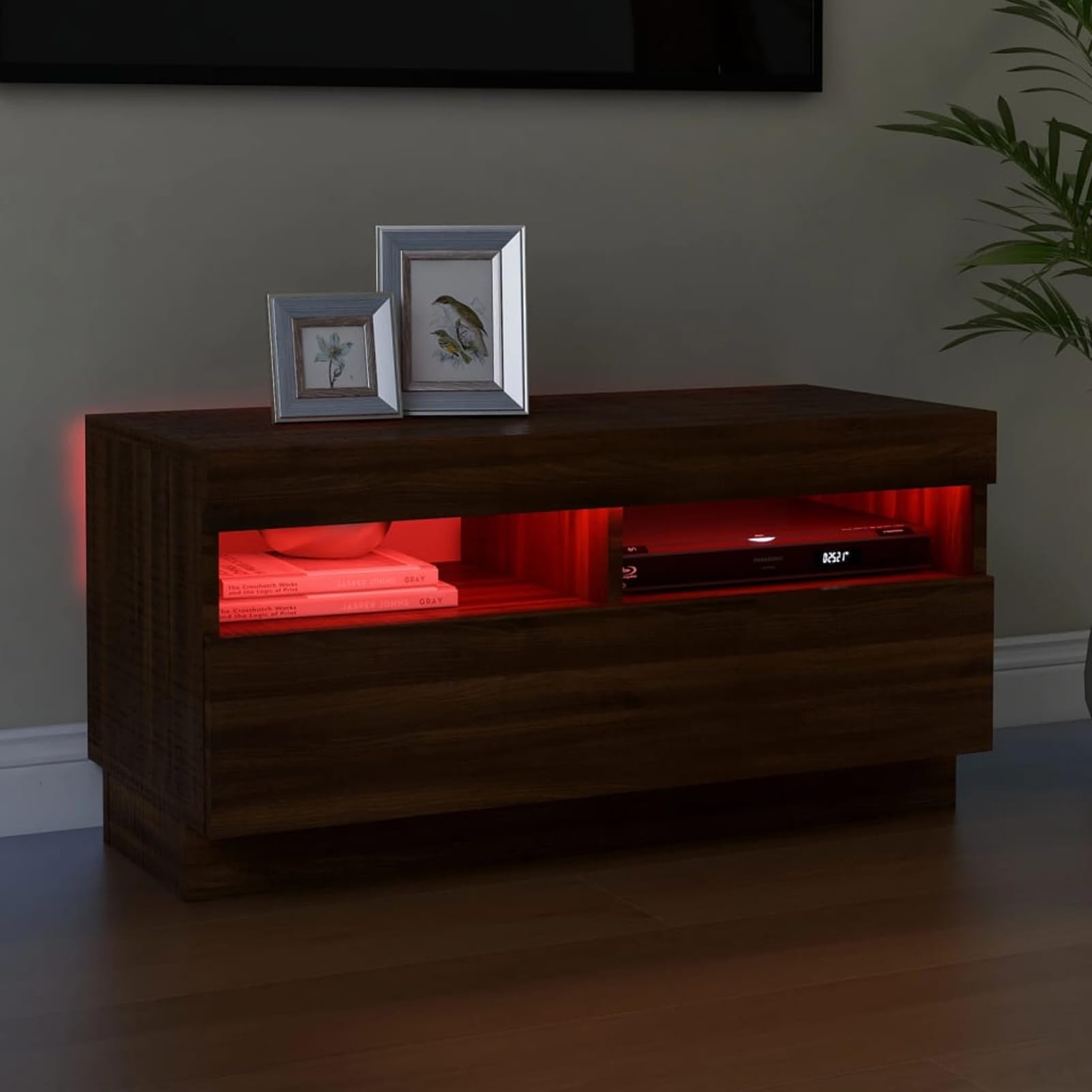 Mueble TV,Muebles de salón diseño Moderno, Mesa de Salón Comedor Televisión,Mueble de TV con Luces LED Color Roble marrón 80x35x40 cm