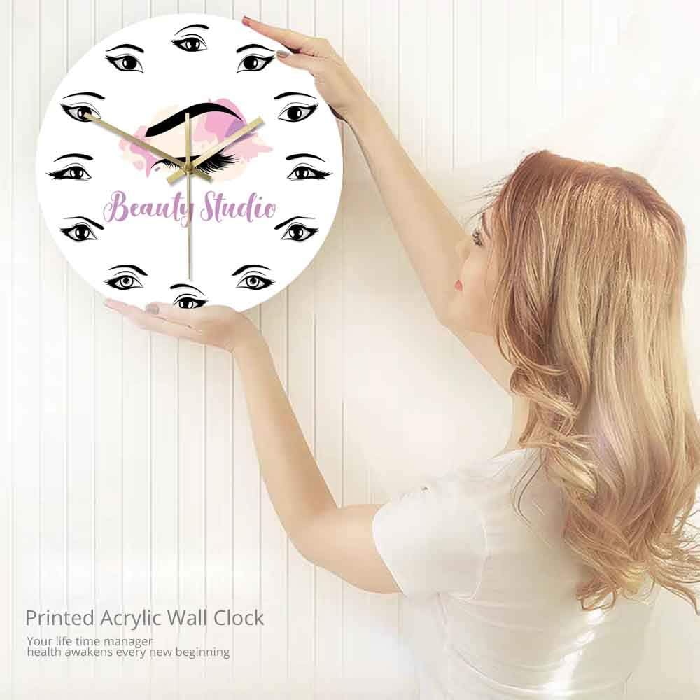 Geek Alerts Mute Quartz Printed Acrylic Wall Hanging Clock Eyelashes Beauty Studio Decor Art Wall Non Ticking Watch Beauty Salon Lash and Brow Groomer Gift (15inch)