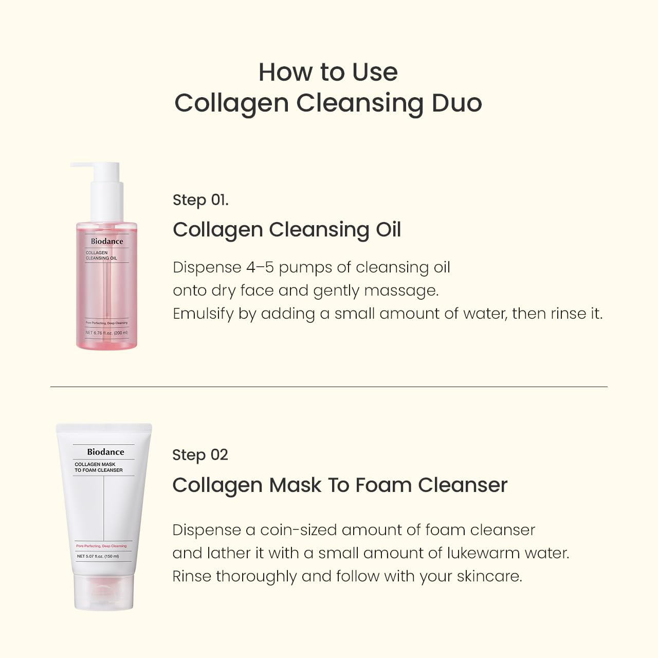 BIODANCE Collagen Cleansing Duo: 2-in-1 Pore Mask to Foam Cleanser & Gentle Cleansing Oil Set, Facial Wash and Makeup Remover for Sensitive Skin, Korean Skin Care, Skin Care Set