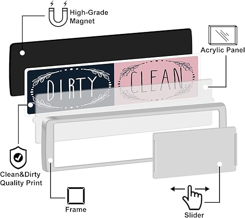 Miniatura 9 de KitchenTour - Imán para lavavajillas, con texto grande, fácil de leer, antiarañazos, decoración de cocina, color plateado Negro&blanco