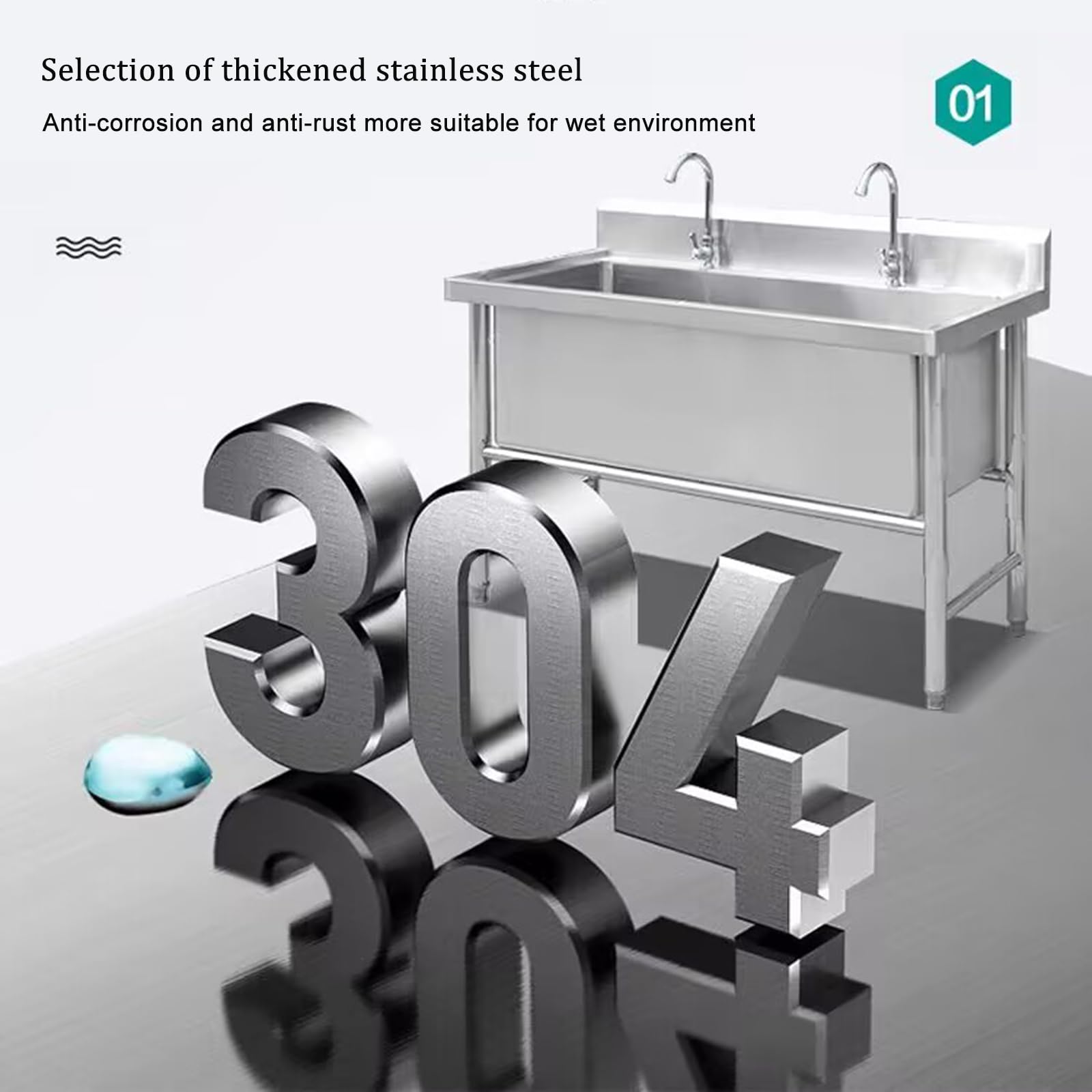 Fregadero de Cocina Comercial,Fregadero de Acero Inoxidable Independiente,Fregadero Comercial Pila de Lavar,Fregadero Industriales,for lavandería/patio trasero/garaje(47.2 * 27.5 * 31.5in)
