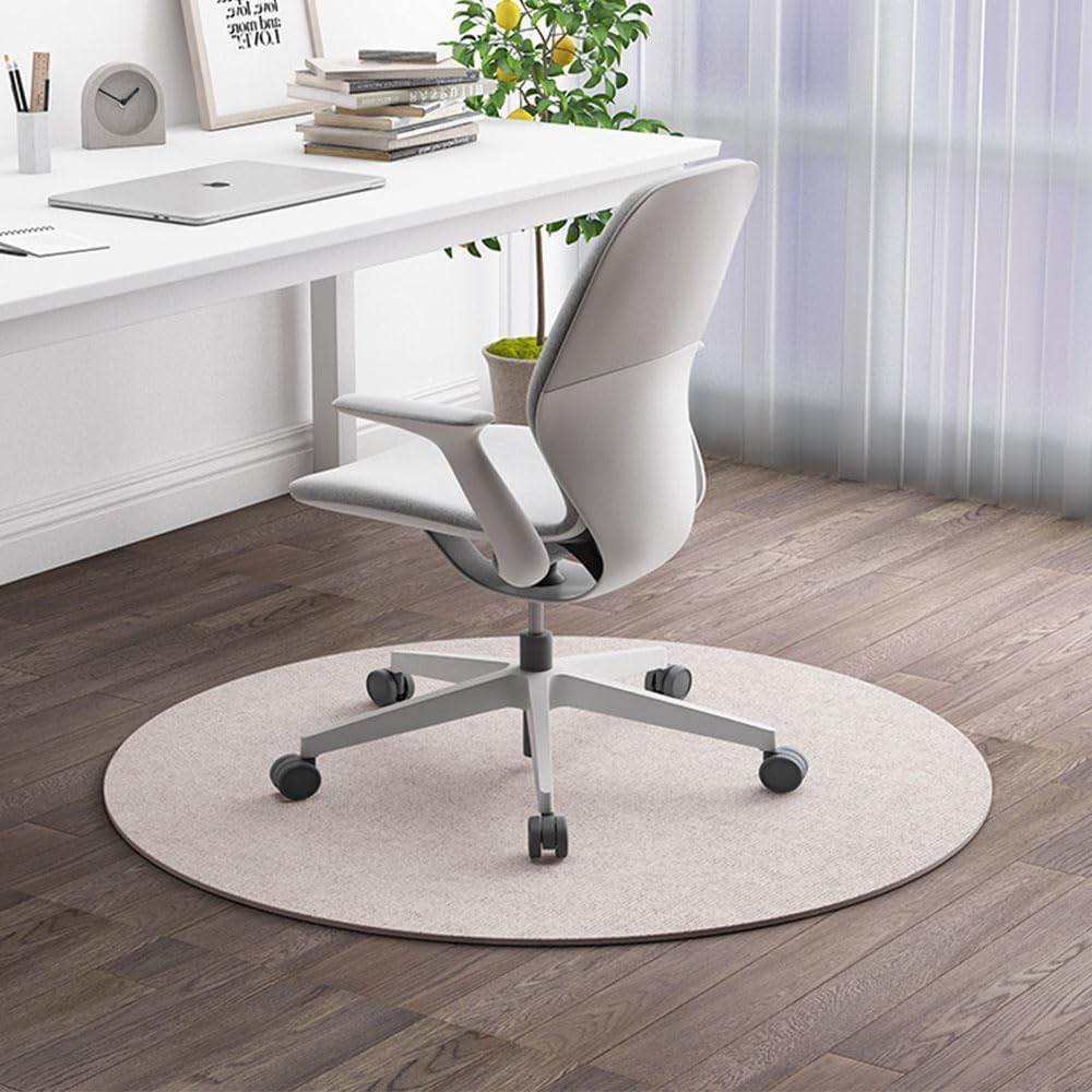 Tapis de chaise de bureau rond contre rayures parquet beige