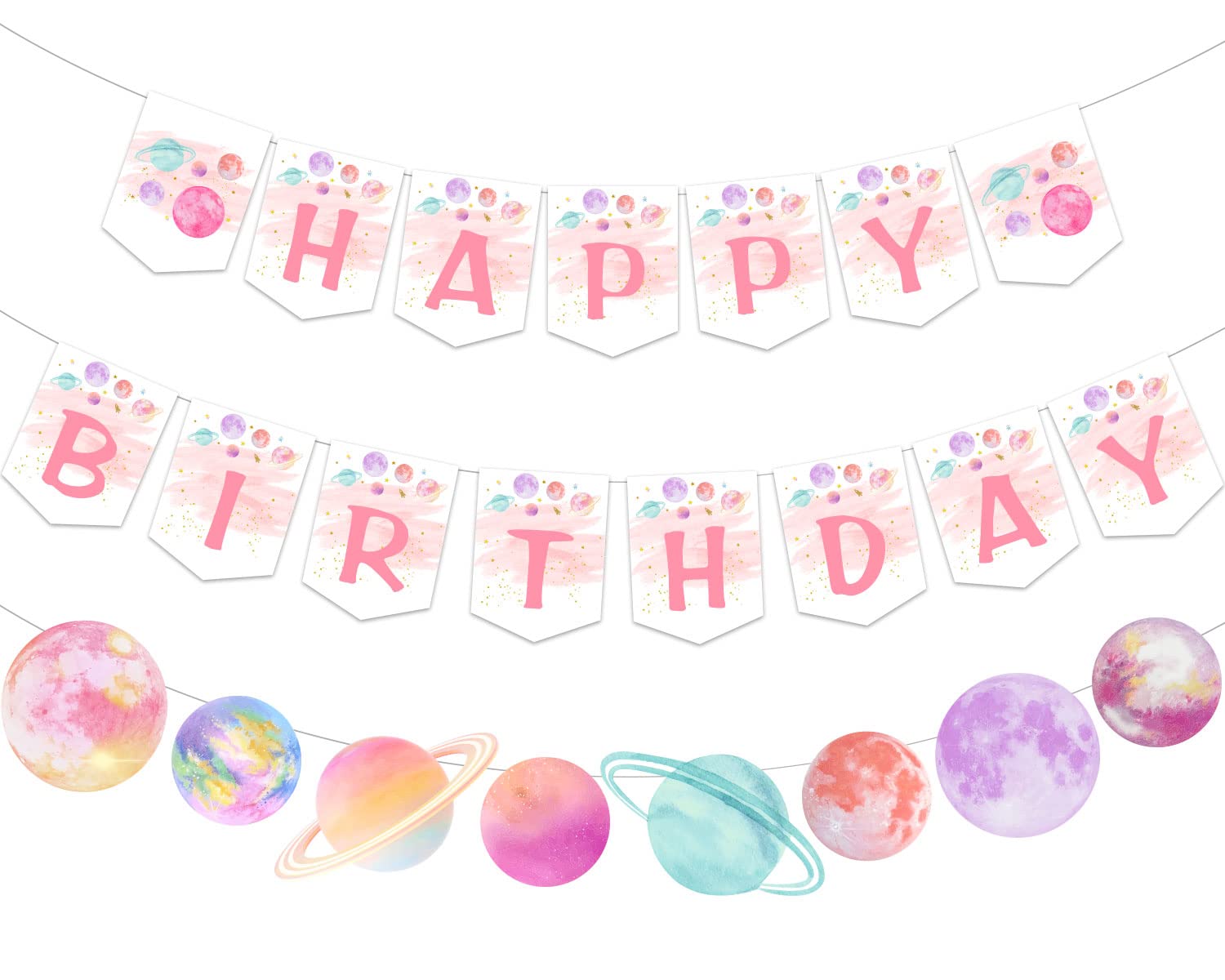 Bannière anniversaire espace fille pour un premier voyage autour du soleil magique