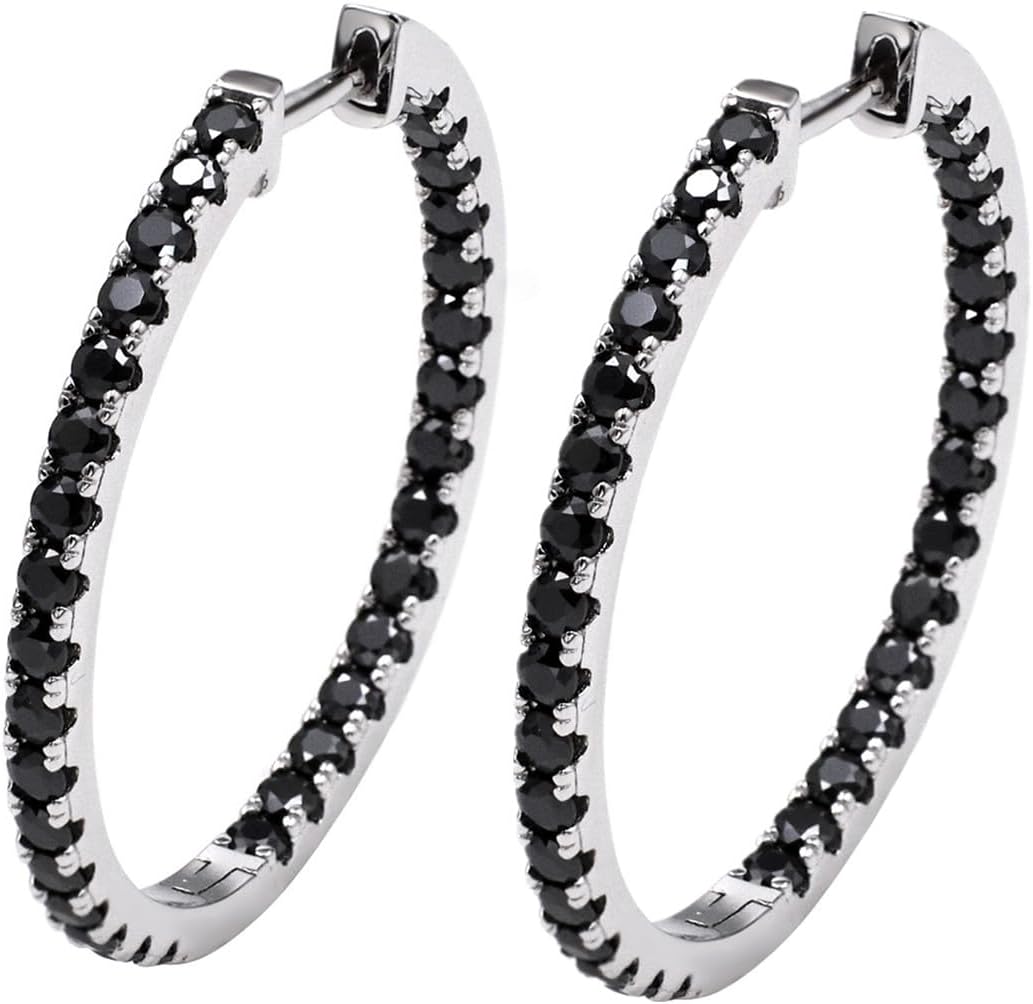 Moissanite Hoop Earrings for Women, S925 Sterling Silver, 18K White Gold Plated, D Color VVS1