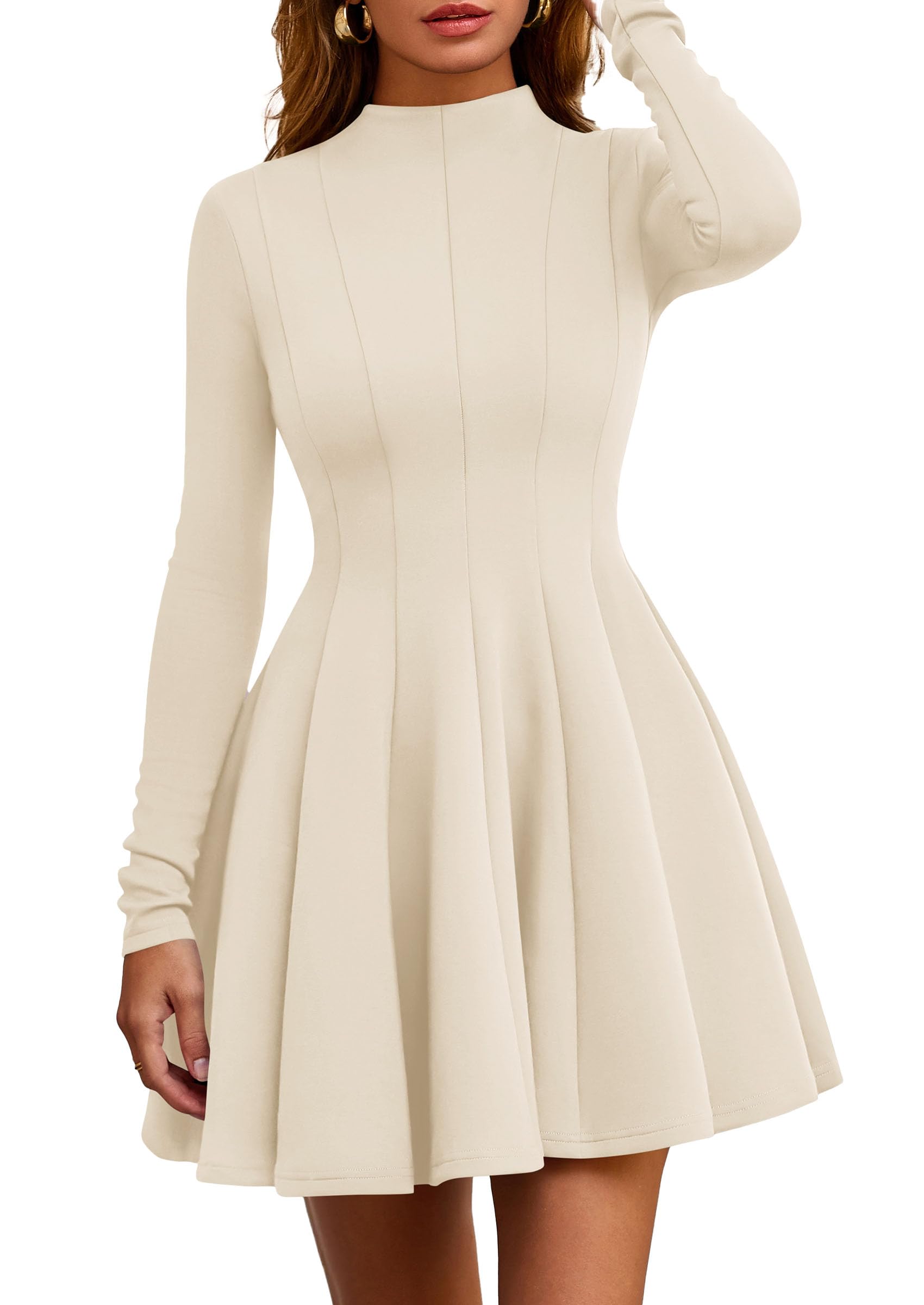 PRETTYGARDEN Fall Dresses for Women Elegant Classy 2026 Casual Long Sleeve Swing A Line Ruffle Short Homecoming Party Dress