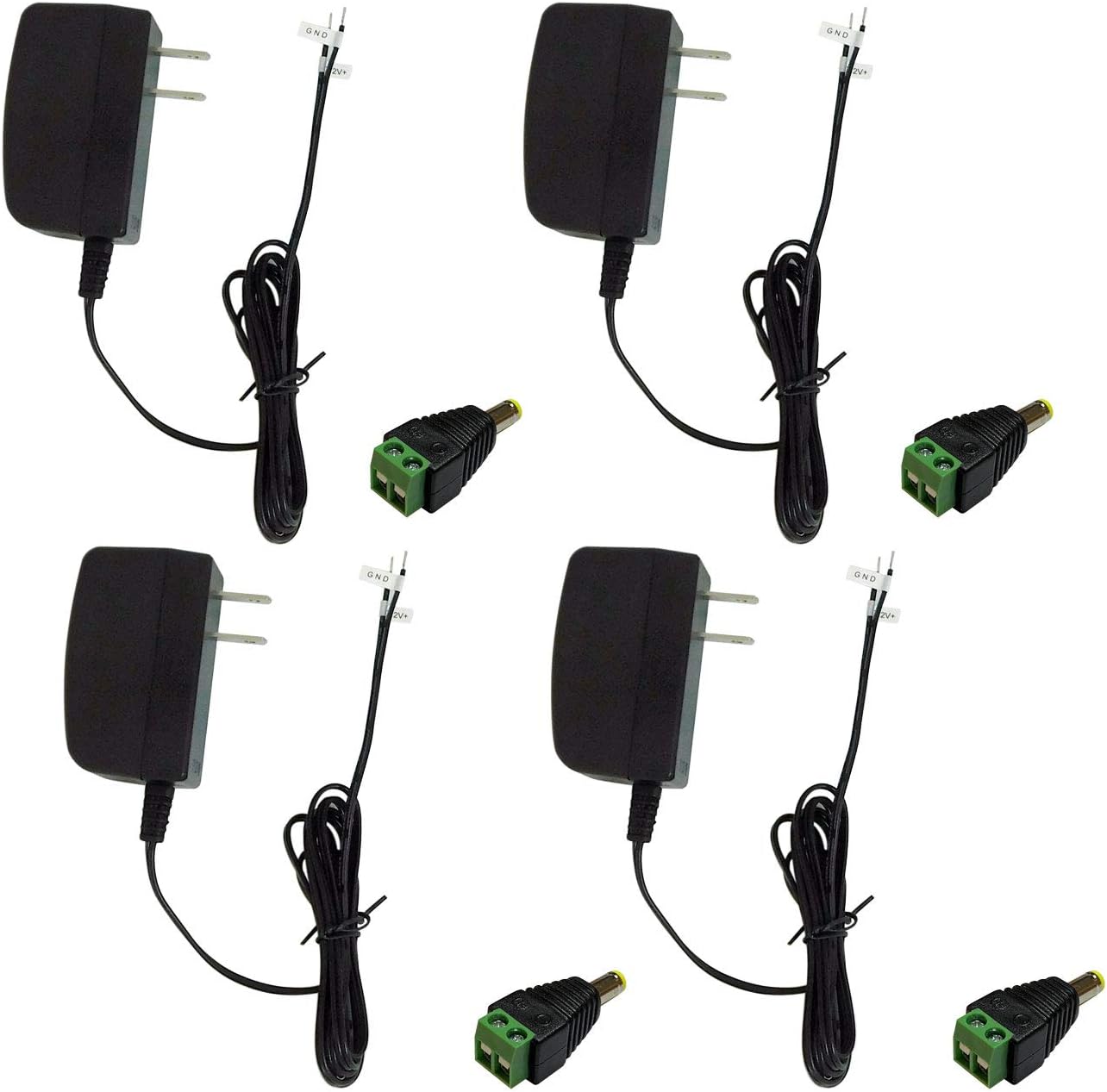 4 Pairs of eSecure 2Wire Style 12V 1A Security Camera Power Adapter with DC