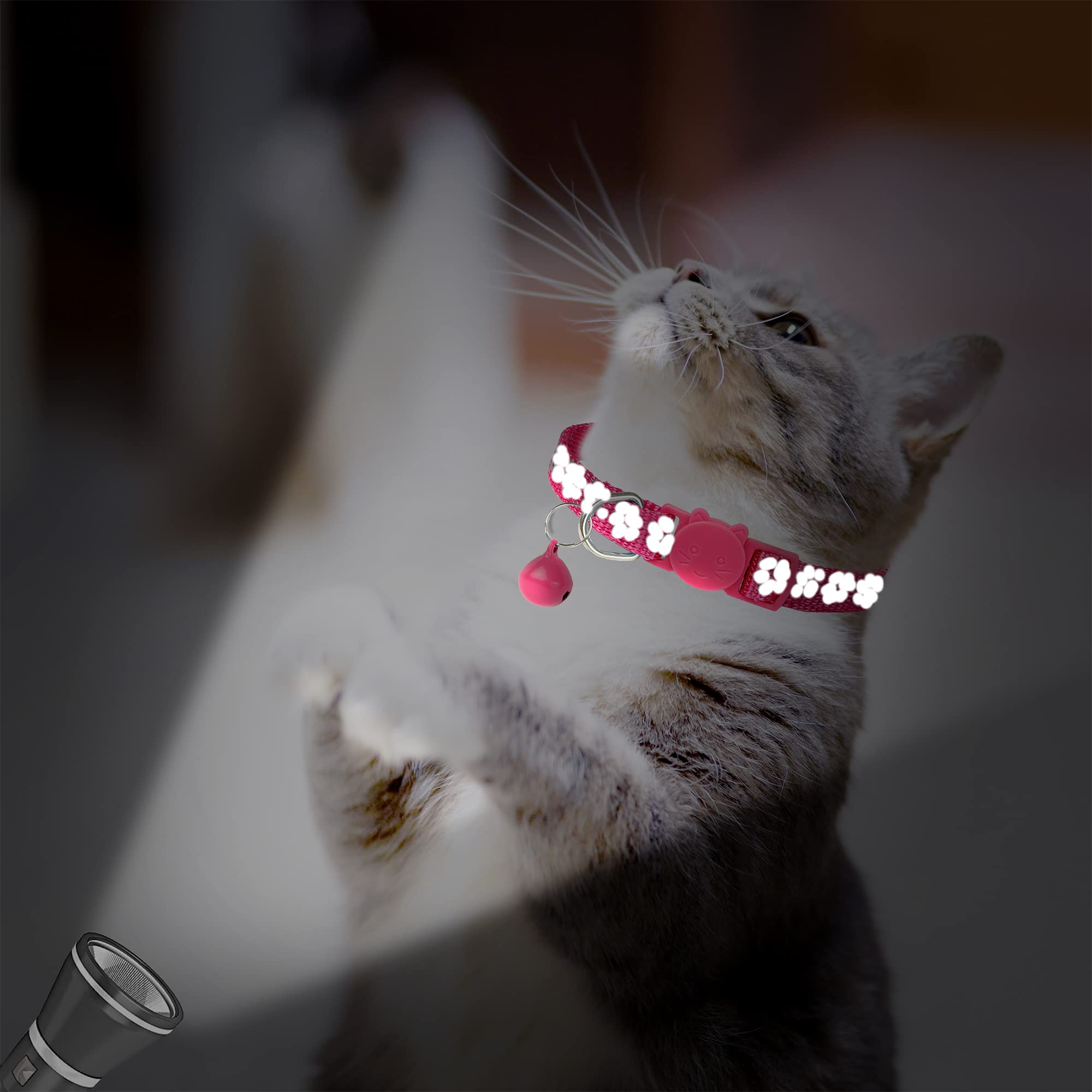 Paquete de 2 collares reflectantes para gatos con campana, collares de gatito personalizados, collar de hebilla de seguridad ajustable para hombres, gatos, niñas y niños (rosa caliente)