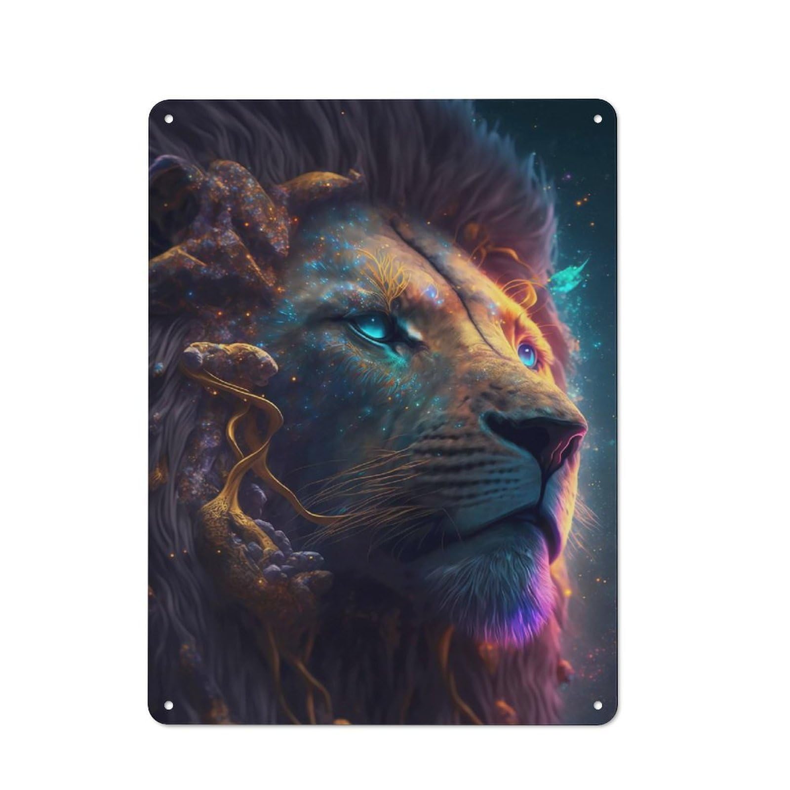 Cosmic Lion Tin Wall Plaque 40x30cm, Rustic Cottage Wall Art for Dining Room, Cafe, Entryway Or Family Room