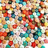 Amaney 1000pcs 4x7mm Round Letter Beads Colorful Acrylic with Gold Letter Alphabet for Jewelry Making