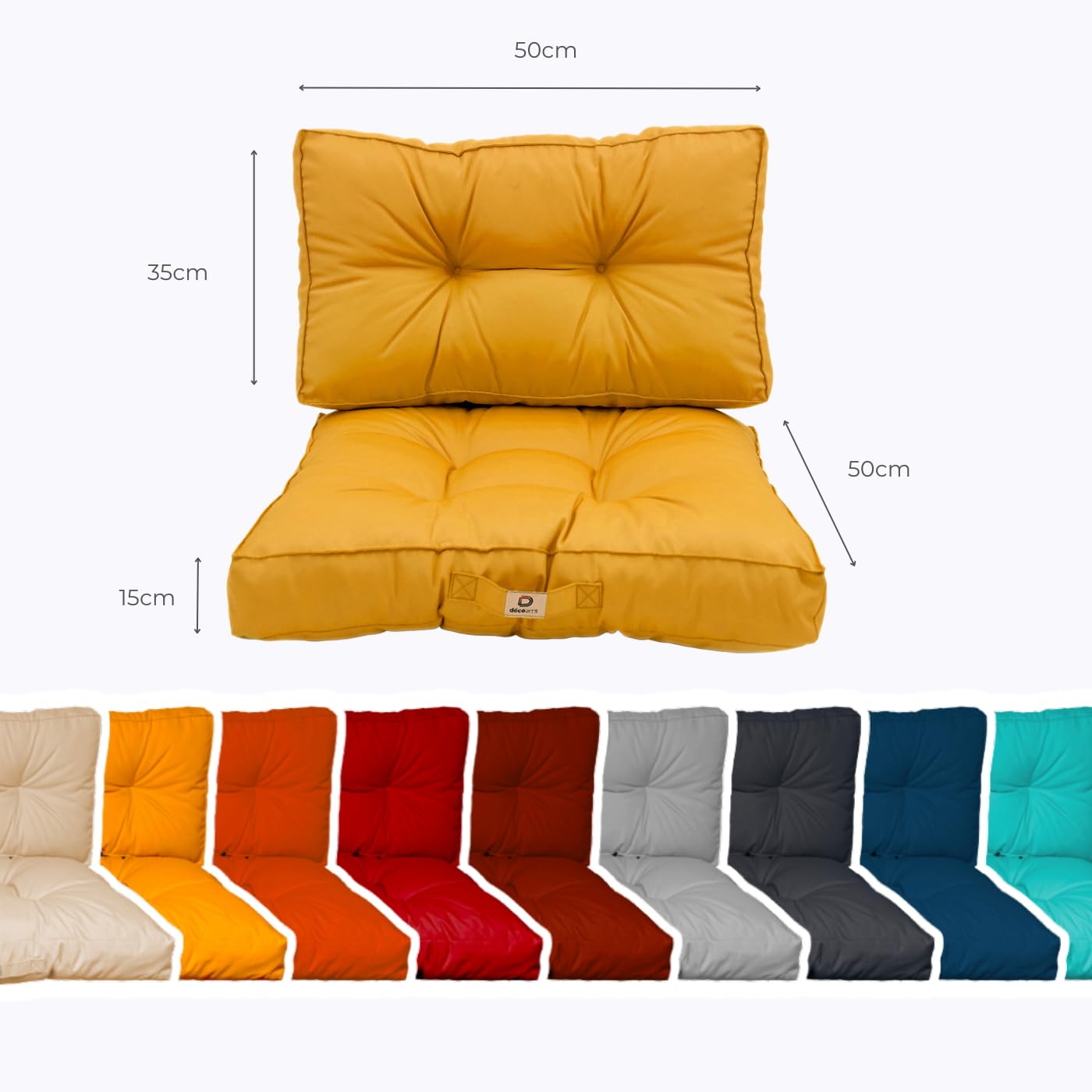 Coussins pour Salon de Jardin 50x50 cm Imperméable Jaune - Coussin de Remplacement pour Fauteuil, Banc & Chaise d'extérieur