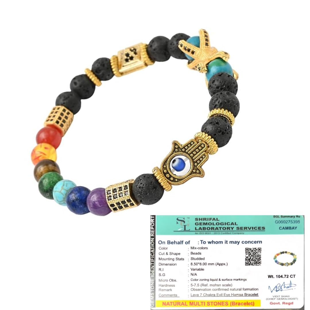 Golden Quartz - The Crystal Hub - Certified Lava 7 Chakra Evil Eye Hamsa Bracelet with Certificate Energy Generator Armlet Gold Pyramid Hexagons Claw Charm 8Mm For Women (B0BPC6QQPS) Amazon Price History, Amazon Price Tracker