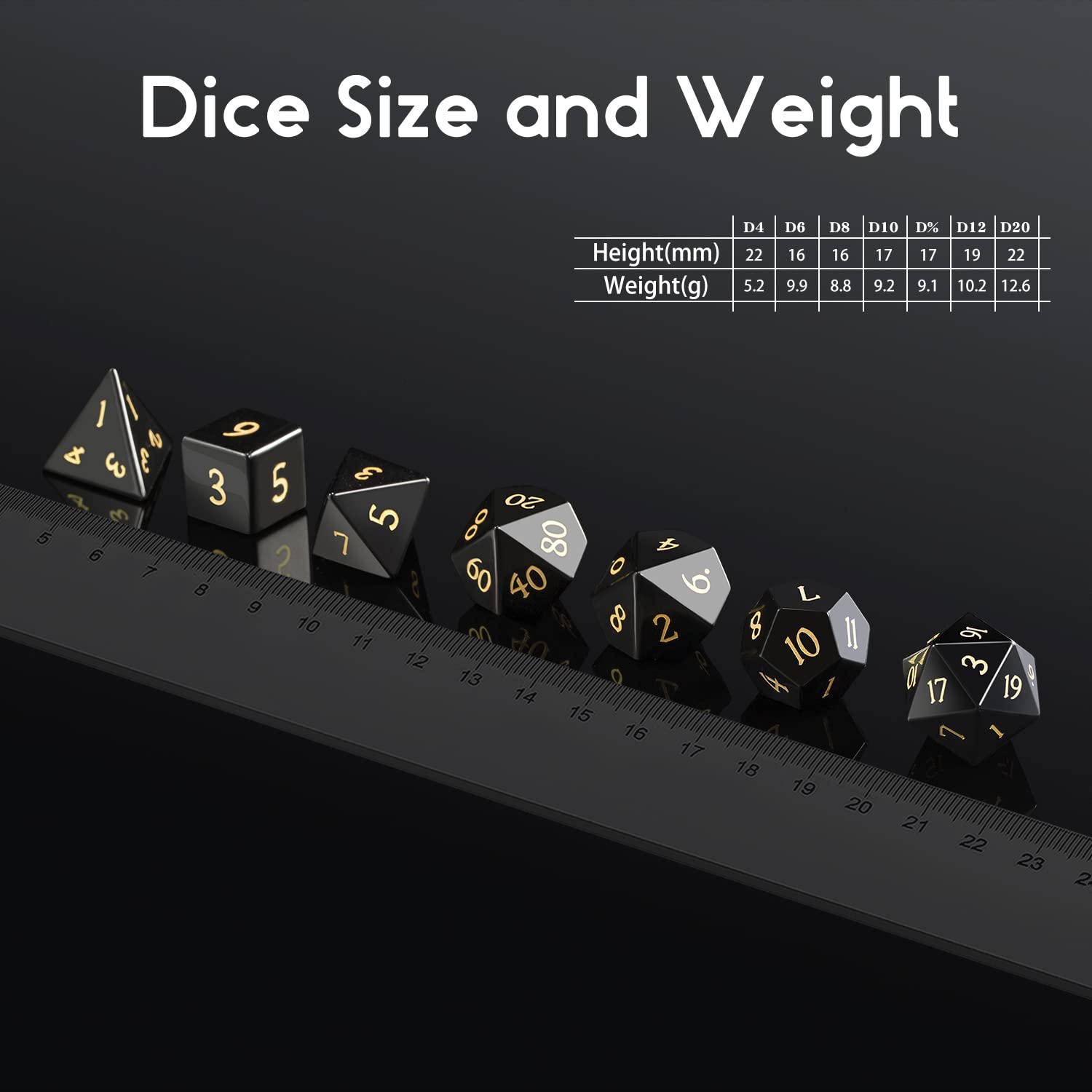 DNDND Set completo di dadi in gemma Obsidian con splendida confezione regalo per Dungeons and Dragons e giochi da tavolo (Obsidian)