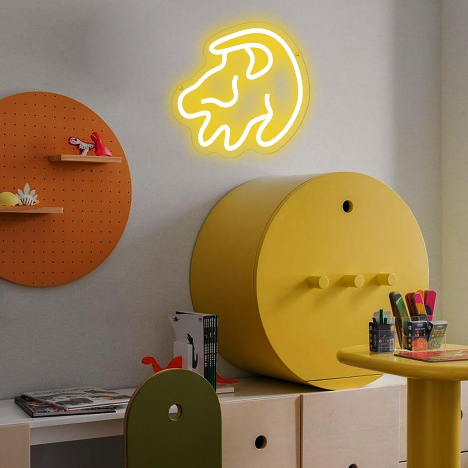 Animated Lion Neon Sign Light for Wall Decor, Dimmable Cartoon Led Lion Neon Light for Bedroom, Children's Room,Game Room Decor, LED Neon Signs Bar Club Party Gifts Art for Boys Girls (Yellow)