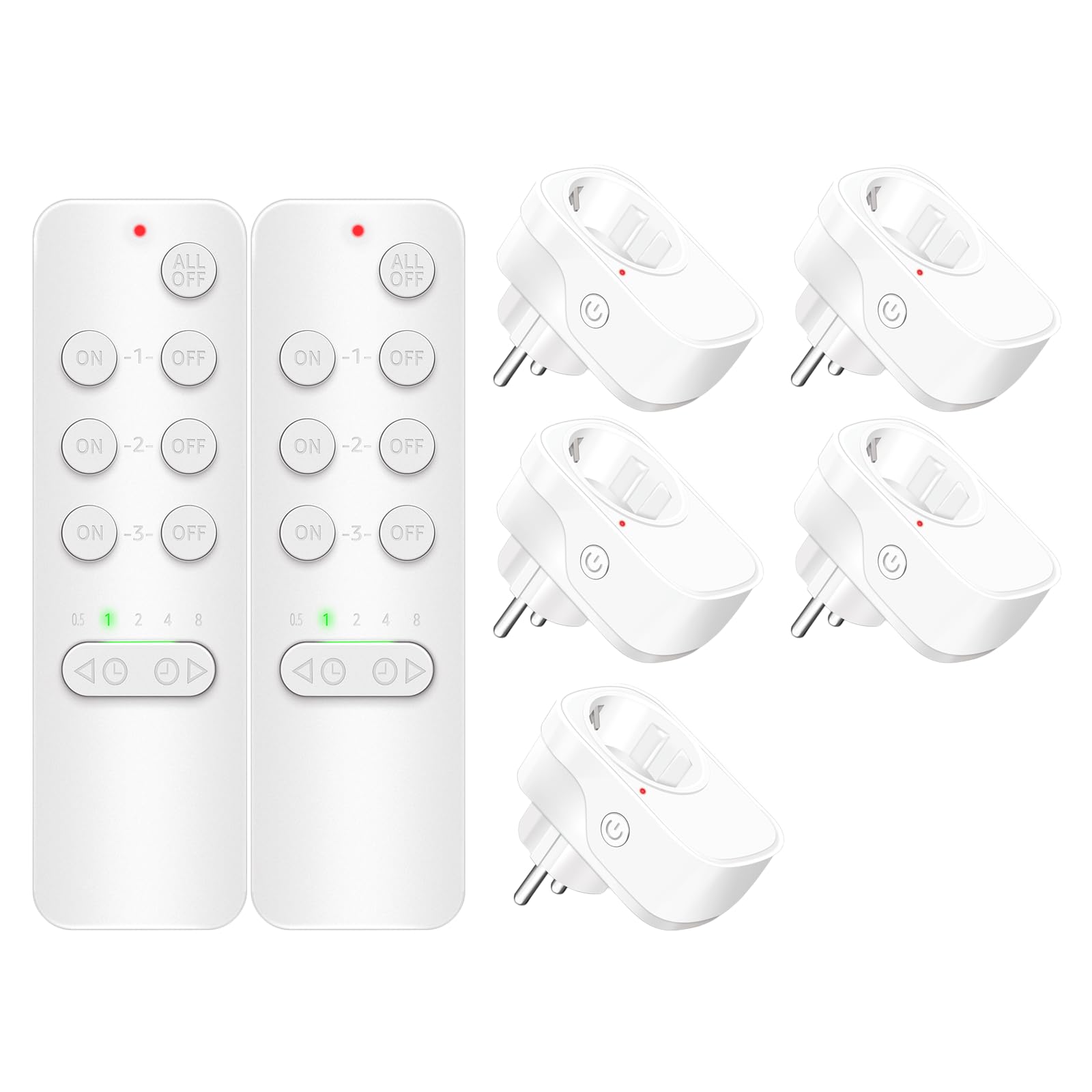 NineLeaf Steckdosen mit Fernbedienung,5 Pack Steckdosen und 2 Fernbedienung, Timer und Zeitplan,500FT Steuerungsbereich,15A/1500W für Haushaltsgeräte,weiß