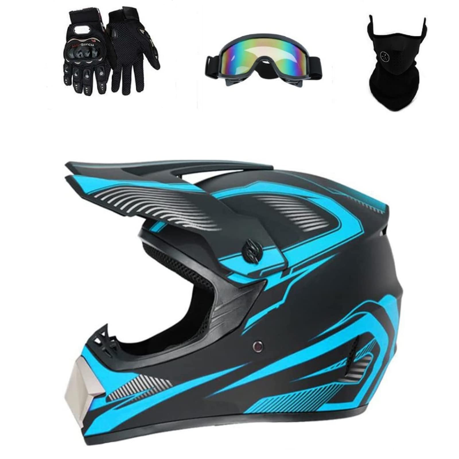 Casco da motocross ATV Offroad Dirt Bike per giovani unisex, Casco da moto con Guanti Occhiali Maschera