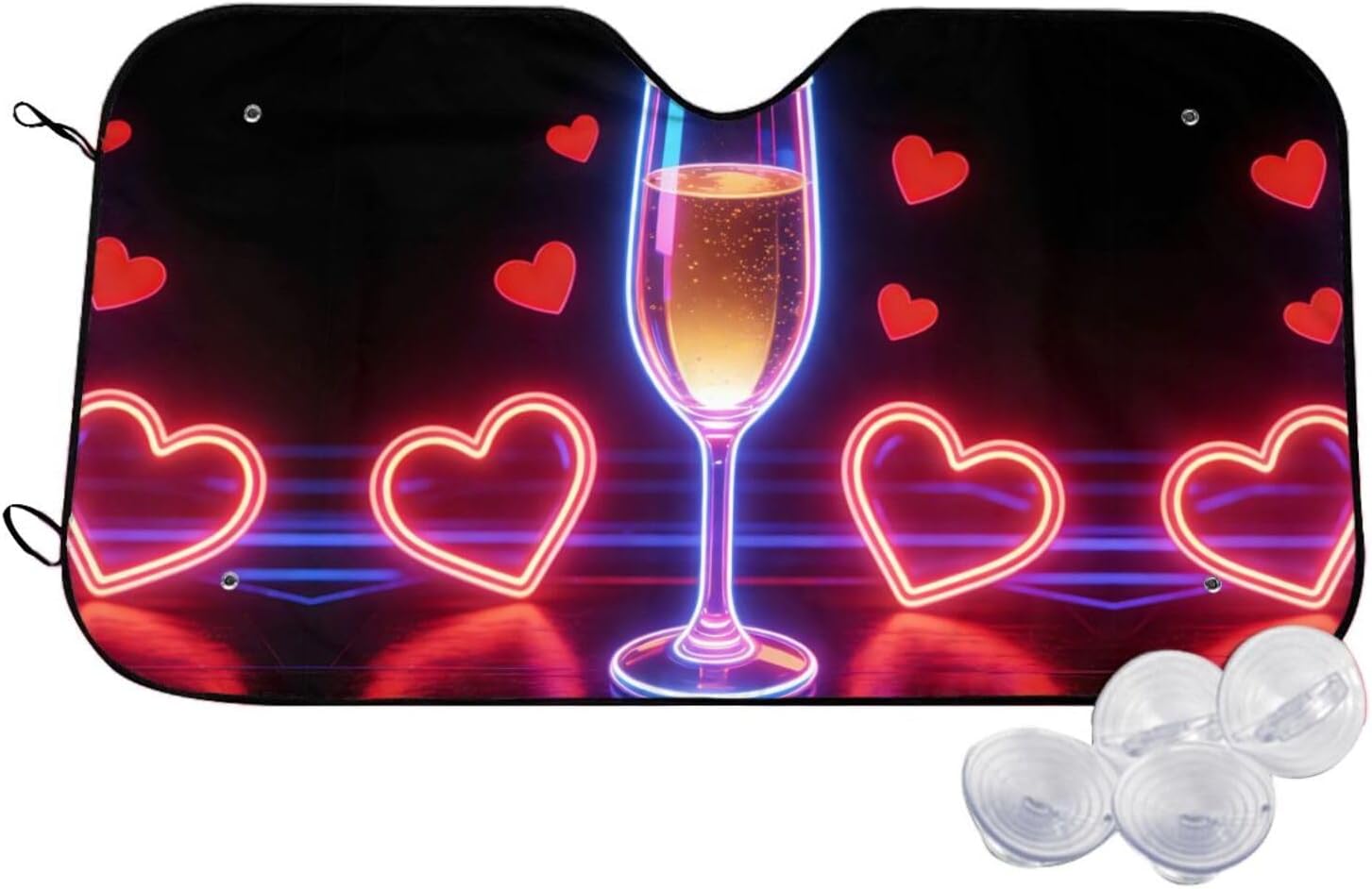 Colorful Wine Heart Print Foldable Car Windshield Sun Shade 55x30in