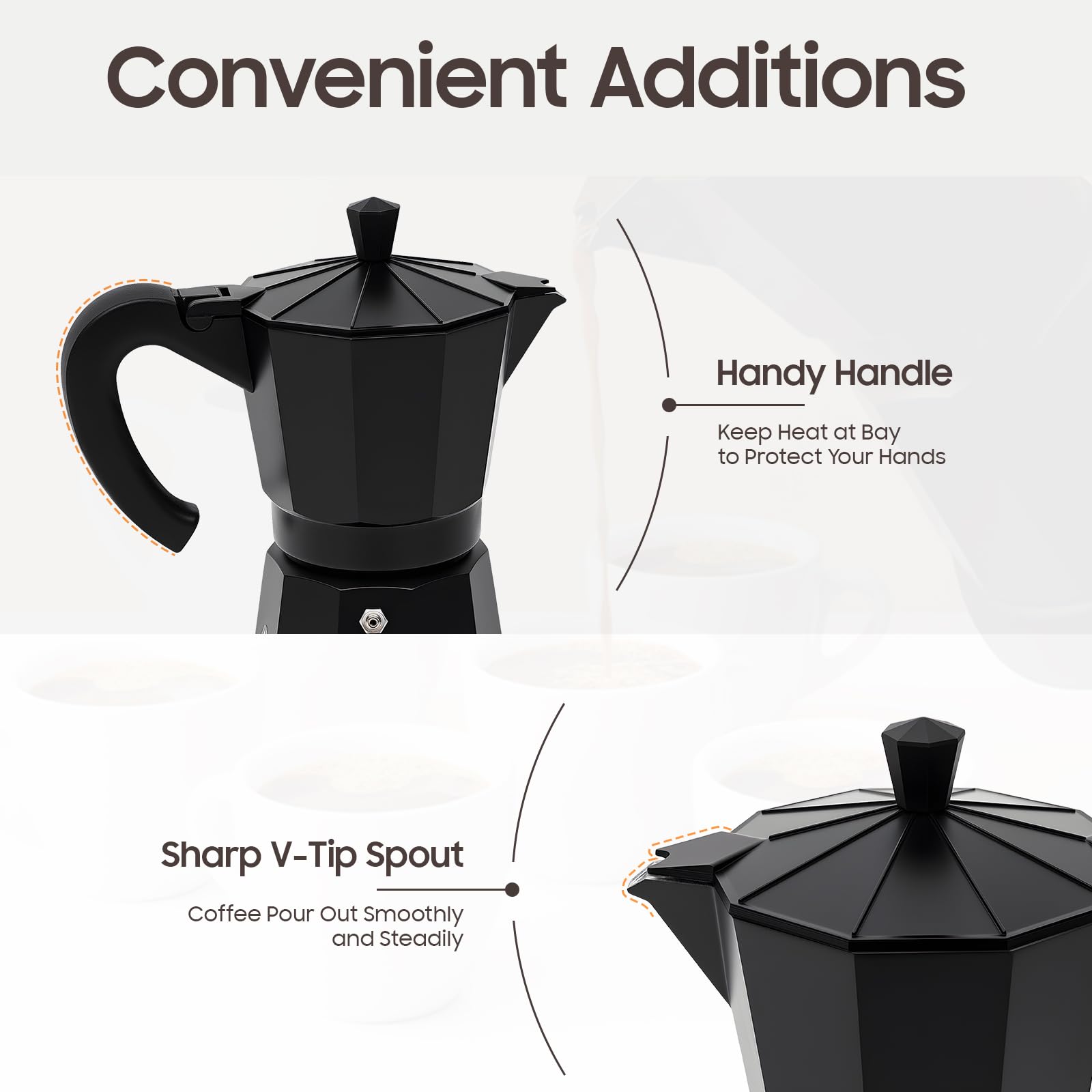 Cafetera eléctrica de 480 W, 300 ml, cafetera de aluminio, para 2-3 tazas de capuchino y americano, con válvula de seguridad, mango anticaldo, adecuado para el hogar y la oficina